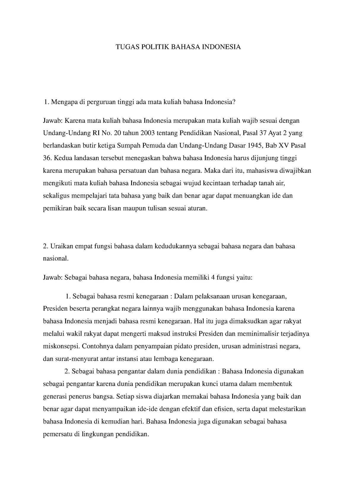 Tugas Politik Bahasa Indonesia - TUGAS POLITIK BAHASA INDONESIA Mengapa ...