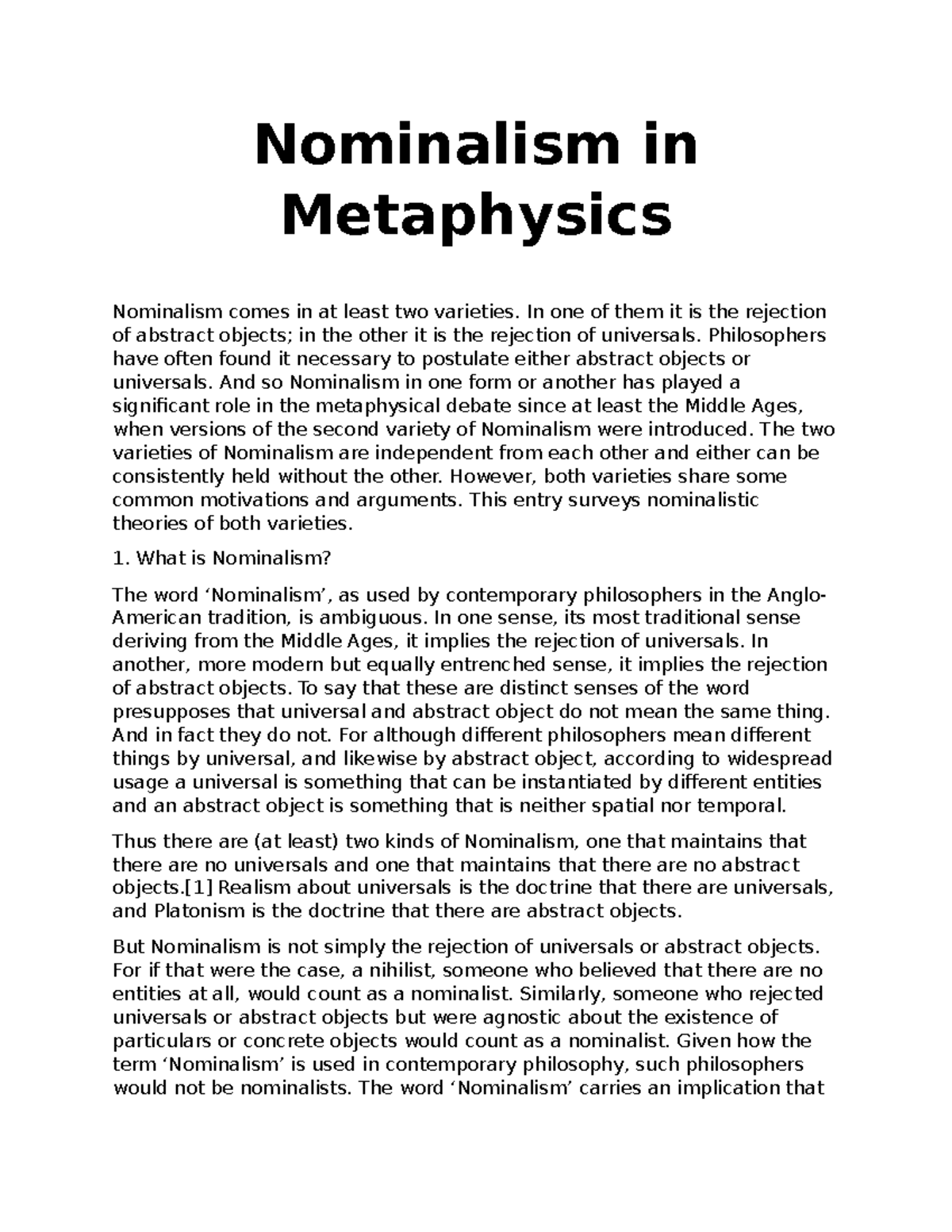 Lecture 8 Nominalism in Metaphysics Philosophy DHVSU Studocu