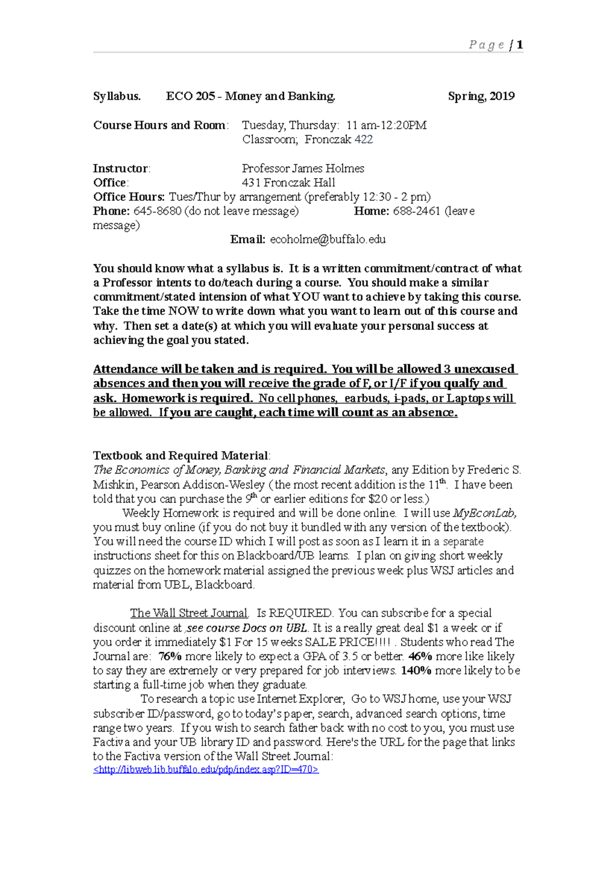 Syalybus E205 Spr 2019 12219 Page Syllabus. ECO 205 Money and