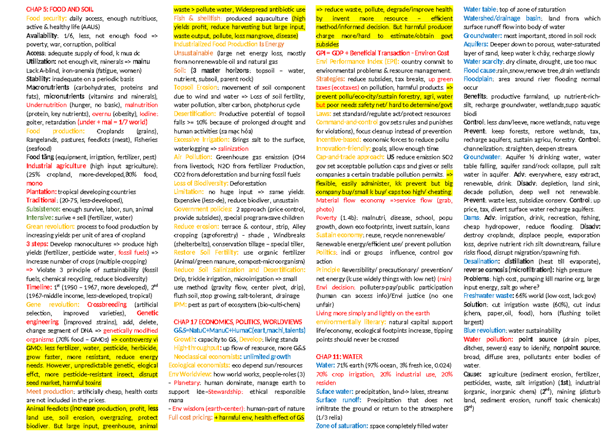 574238850 Environmental Science Final note - CHAP 5: FOOD AND SOIL Food ...