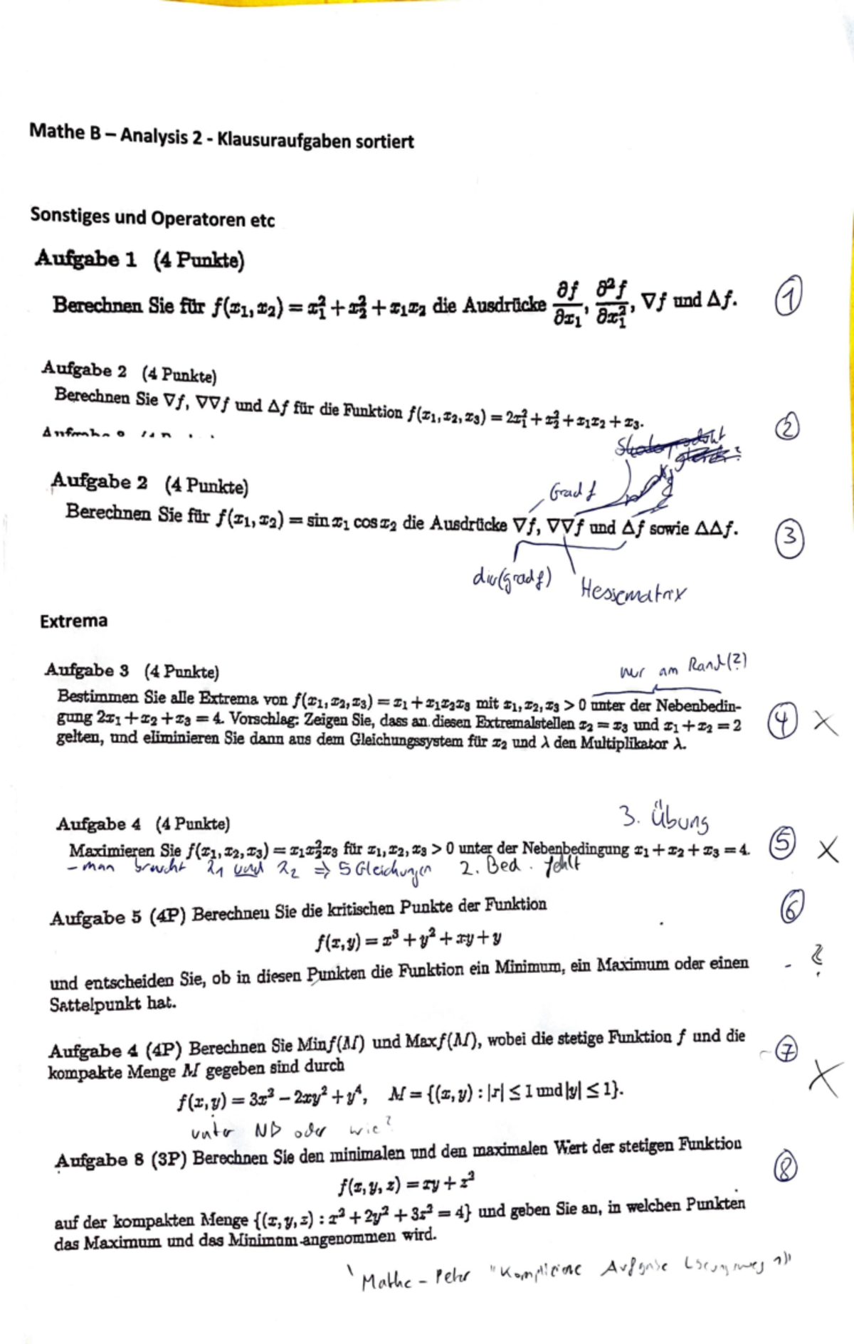 Altklausuraufgaben Sortiert Analysis 2 - Mathe B -Anal Ys1s. 2 ...