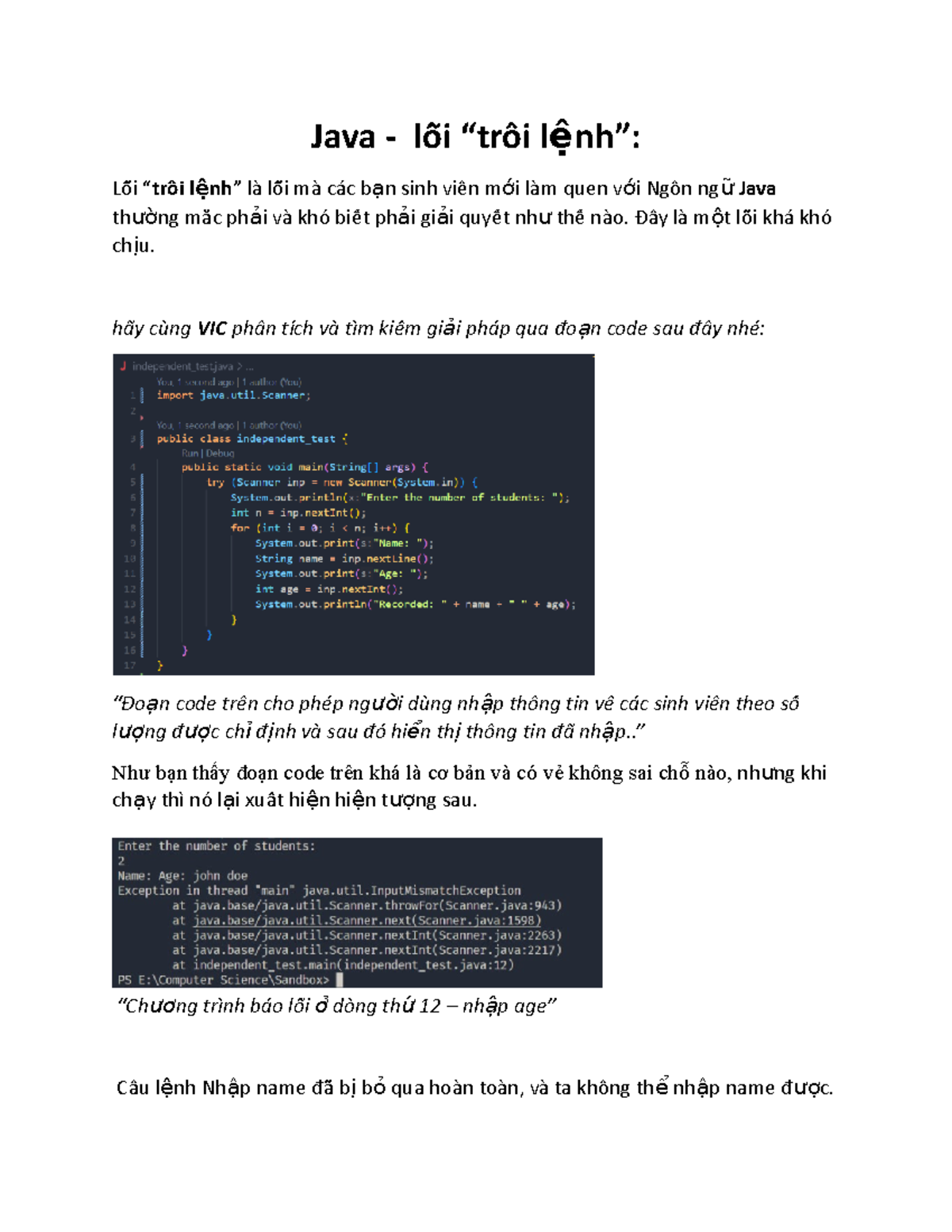 VIC-JAVA - pls - Java - lỗỗi “trỗi l ệnh”: Lỗỗi “trỗi l ệnh” là lỗỗi mà ...
