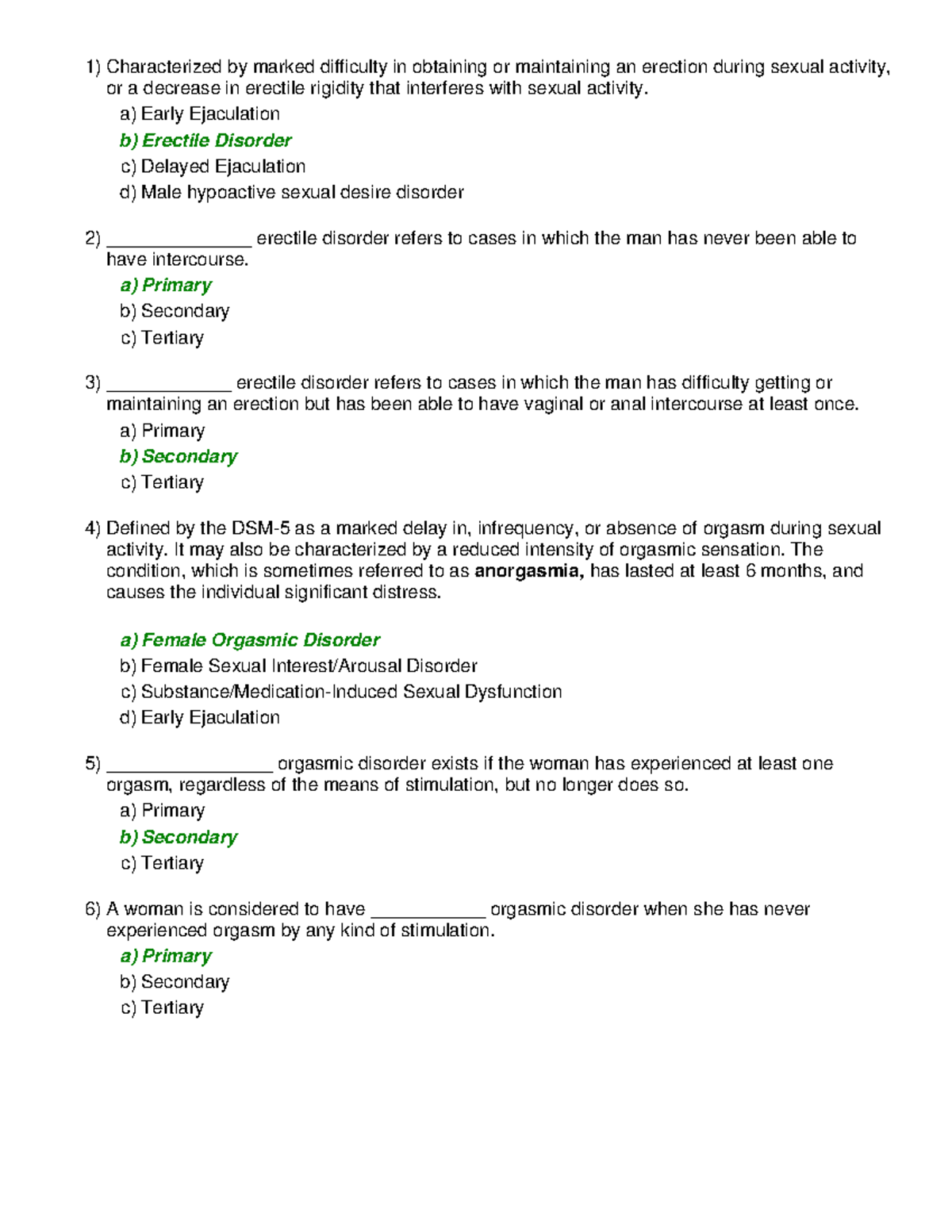 Types of Sexual Dysfunction Origkey Characterized by marked