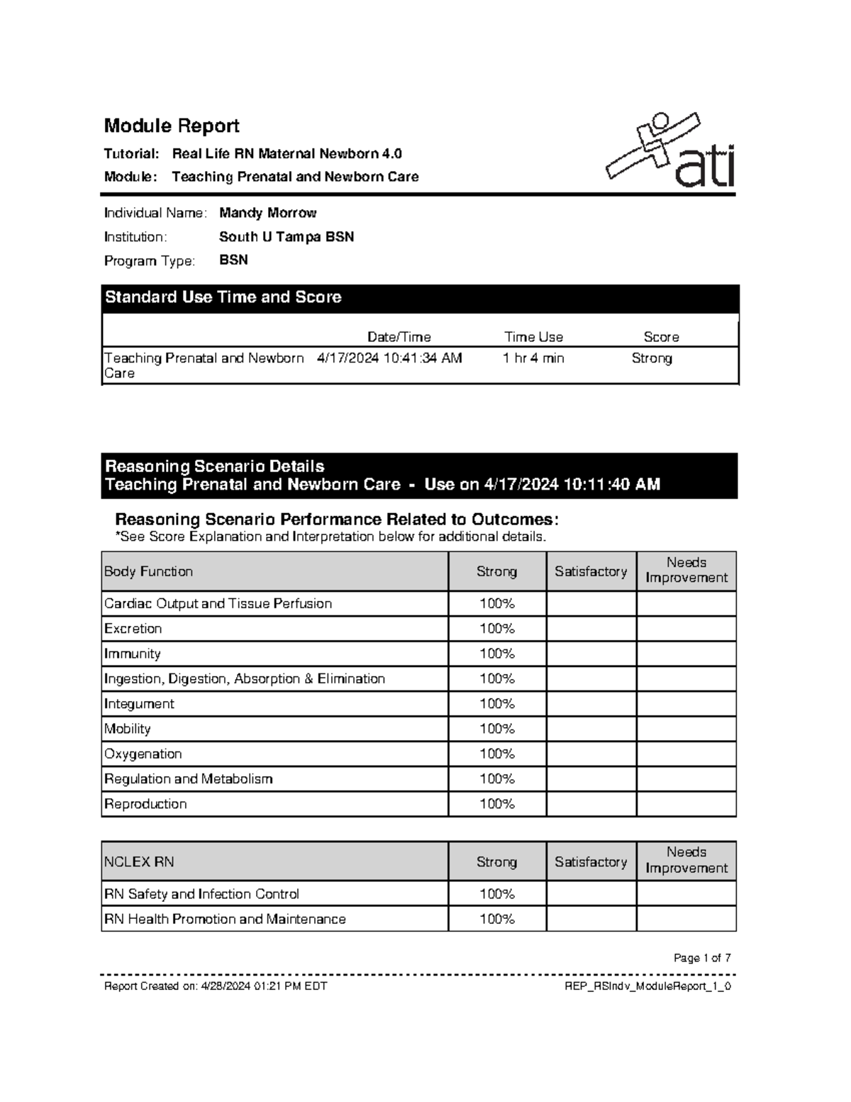 ATI skills teachingprenatal - Individual Name: Institution: Program ...