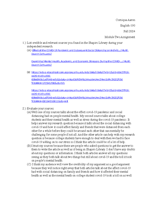 ENG 190 Module Three Collection of Sources Guidelines and Rubric ...