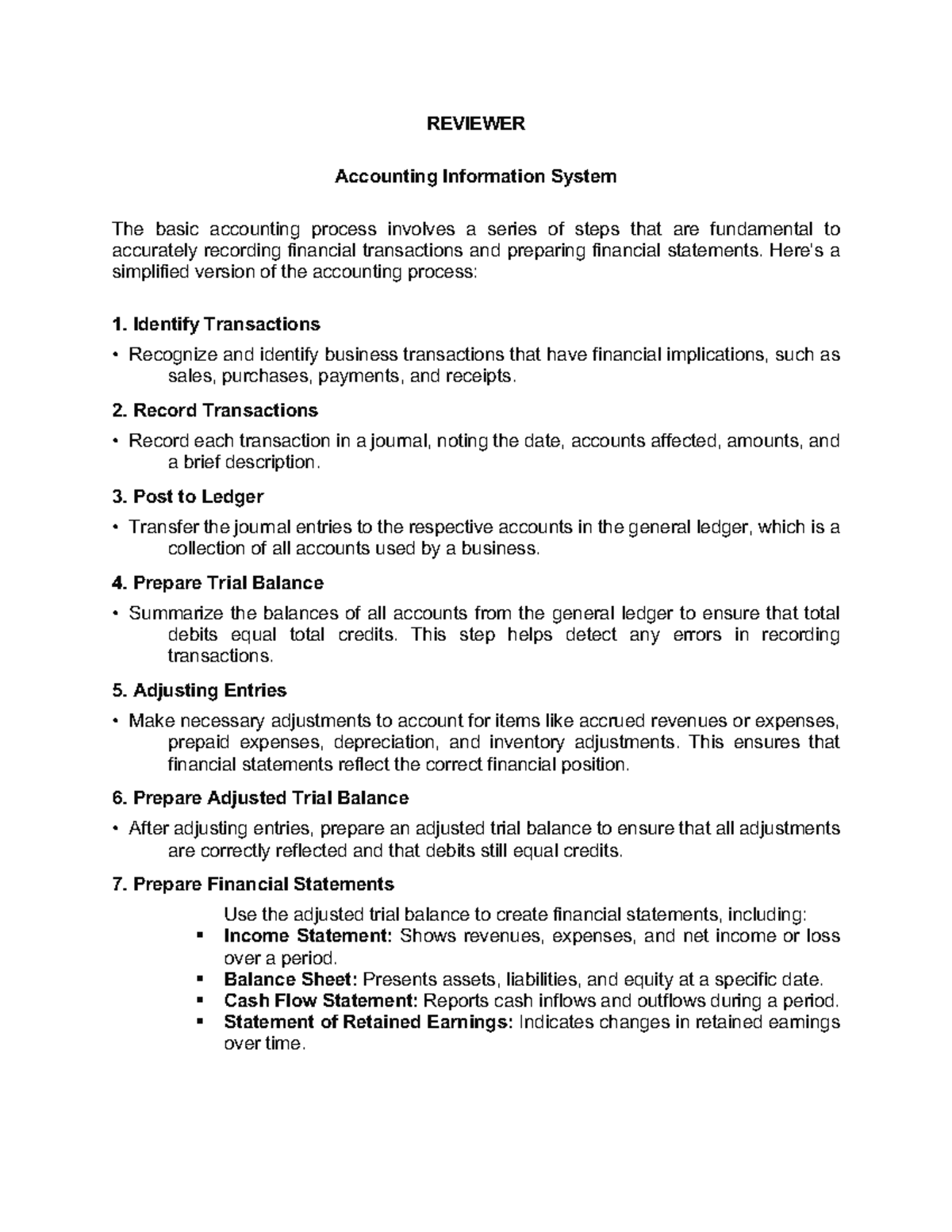 Accounting reviewer - REVIEWER Accounting Information System The basic ...
