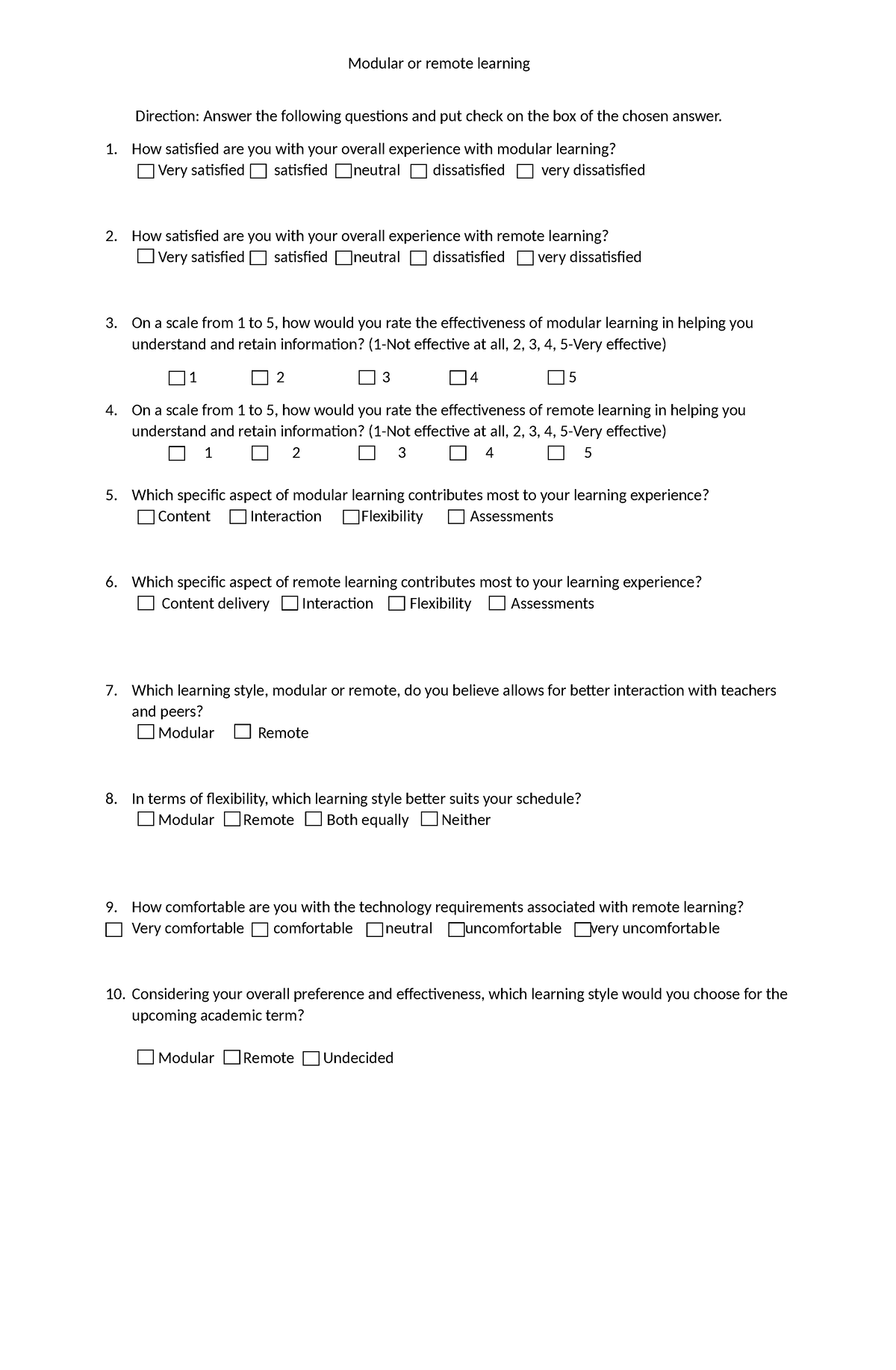 Jidddd-eapp - hehahyss - Modular or remote learning Direction: Answer ...