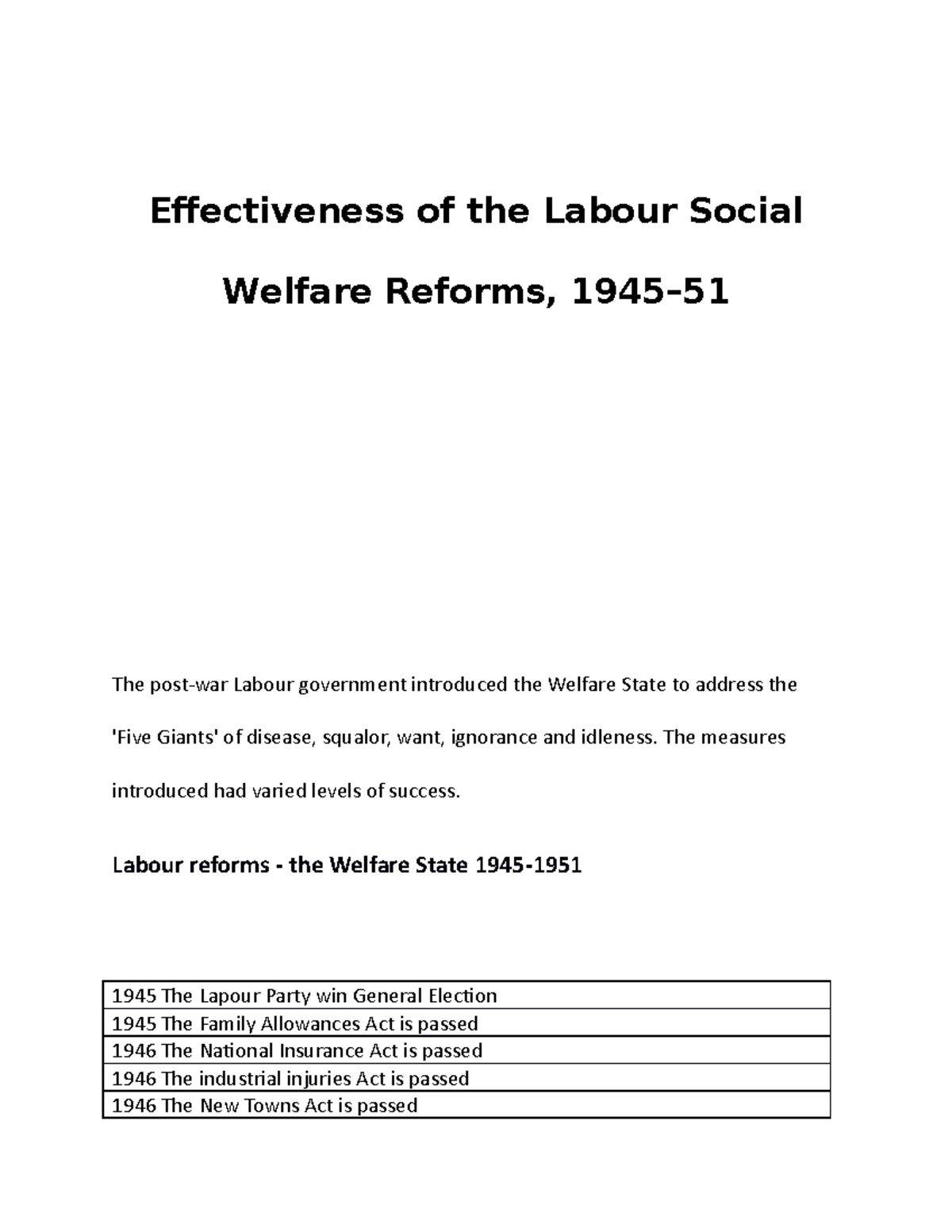 Effectiveness of the labour social welfare reforms - Effectiveness of ...
