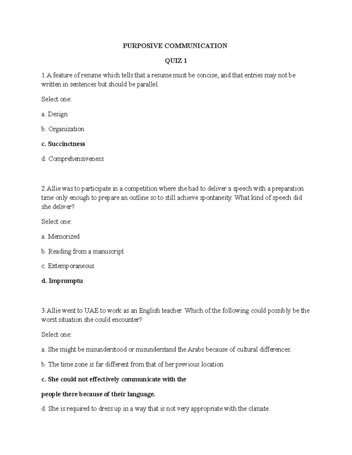 Purposive Communication QUIZ 1 PURPOSIVE COMMUNICATION QUIZ 1 1