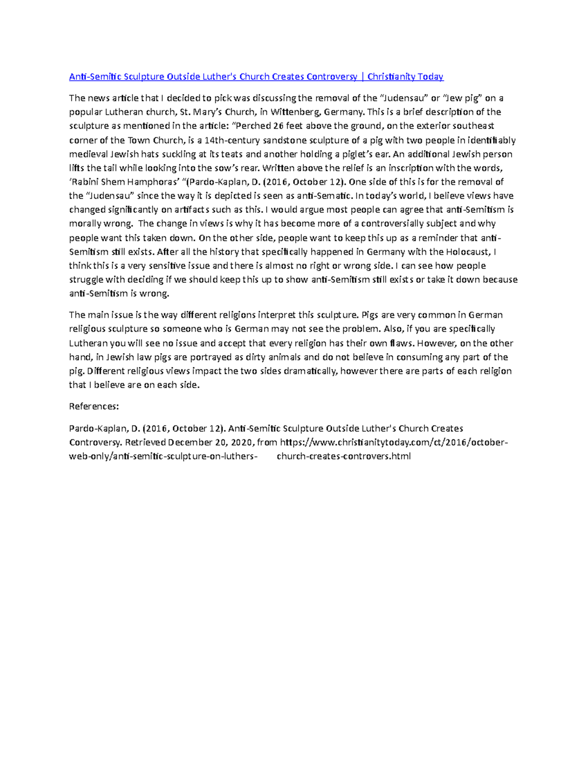 HUM 100 Week 8 Short Answer AntiSemitic Sculpture Outside Luther's