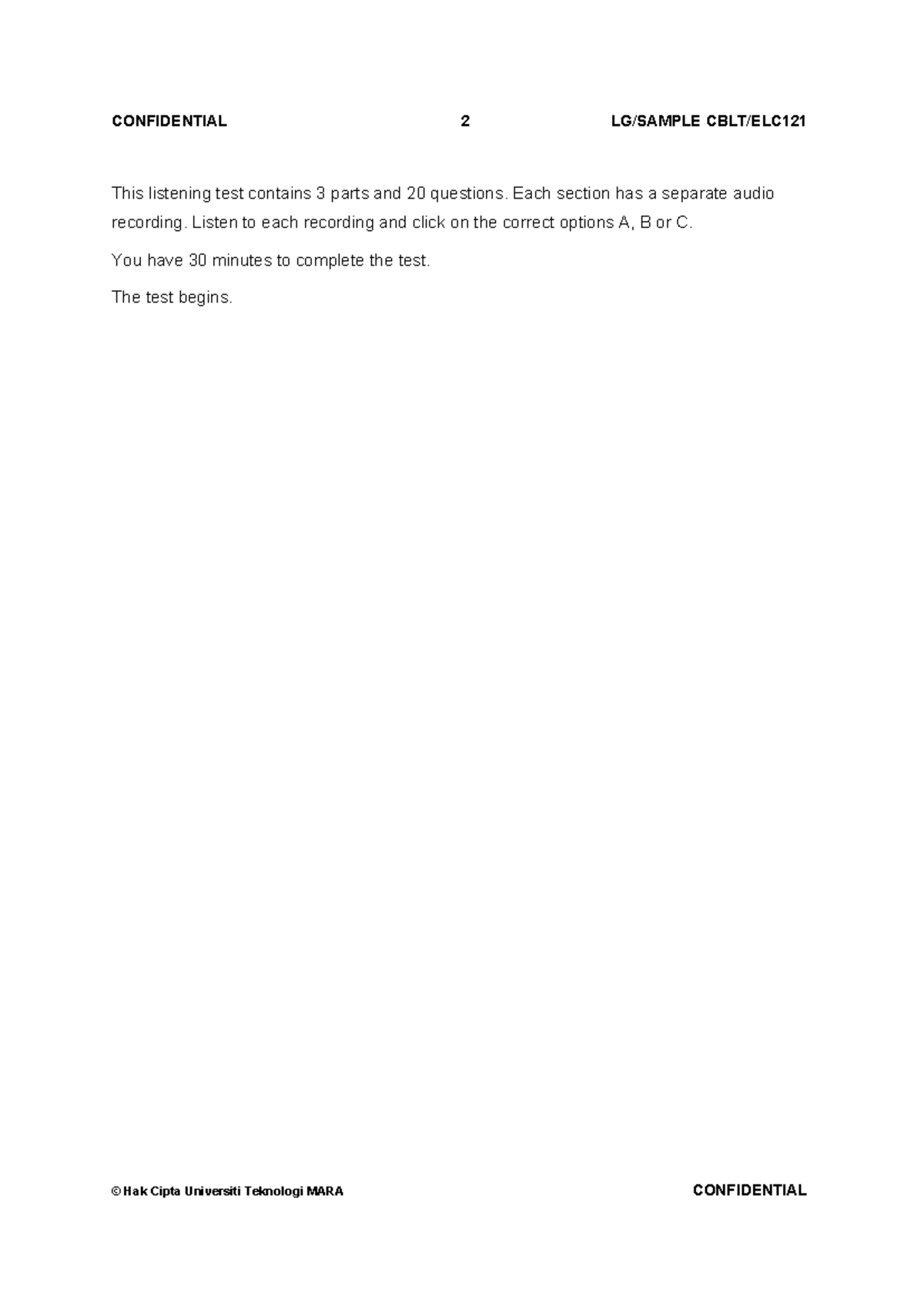 ELC121 Sample Question Paper - This listening test contains 3 parts and ...