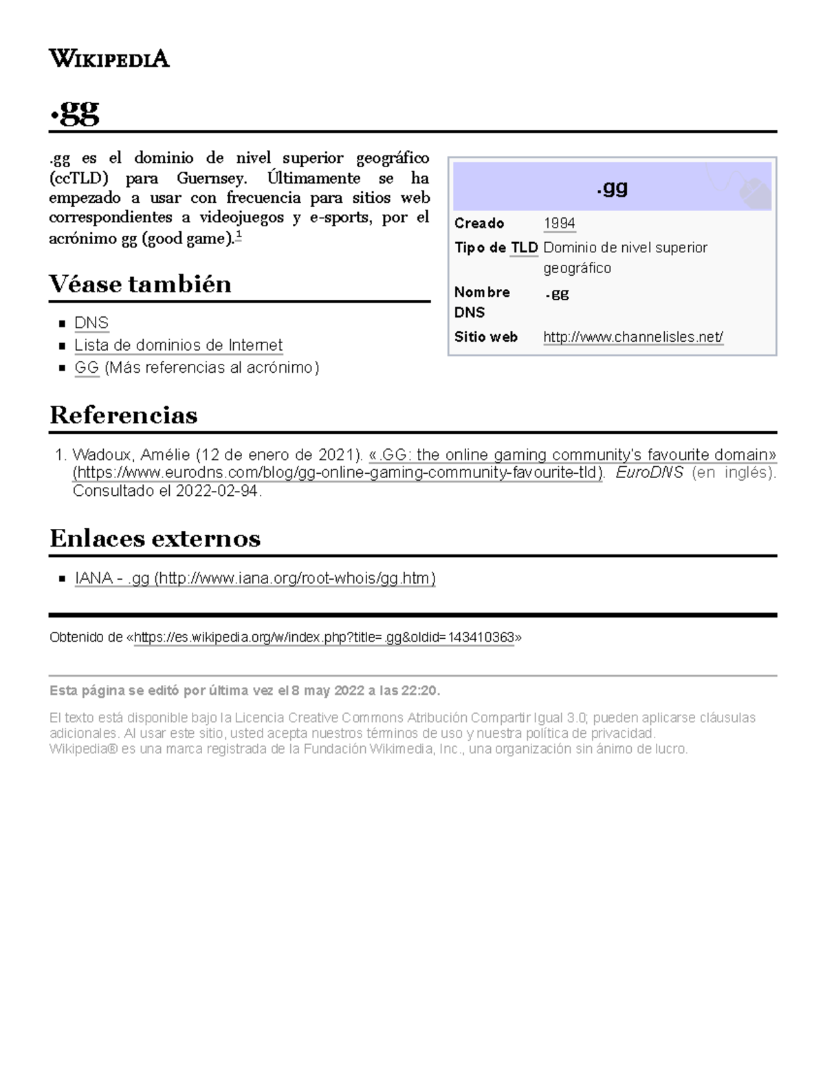 Gg - Wikipedia, la enciclopedia libre - .gg Creado 1994 Tipo de TLD ...