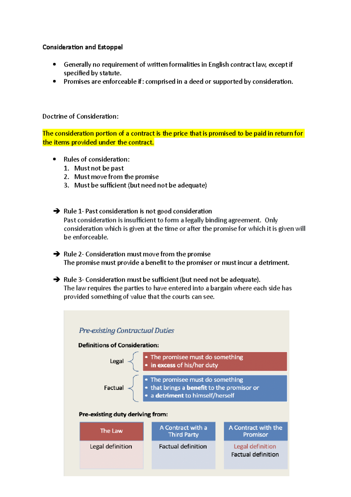 Consideration and Estoppel - Promises are enforceable if: comprised in ...