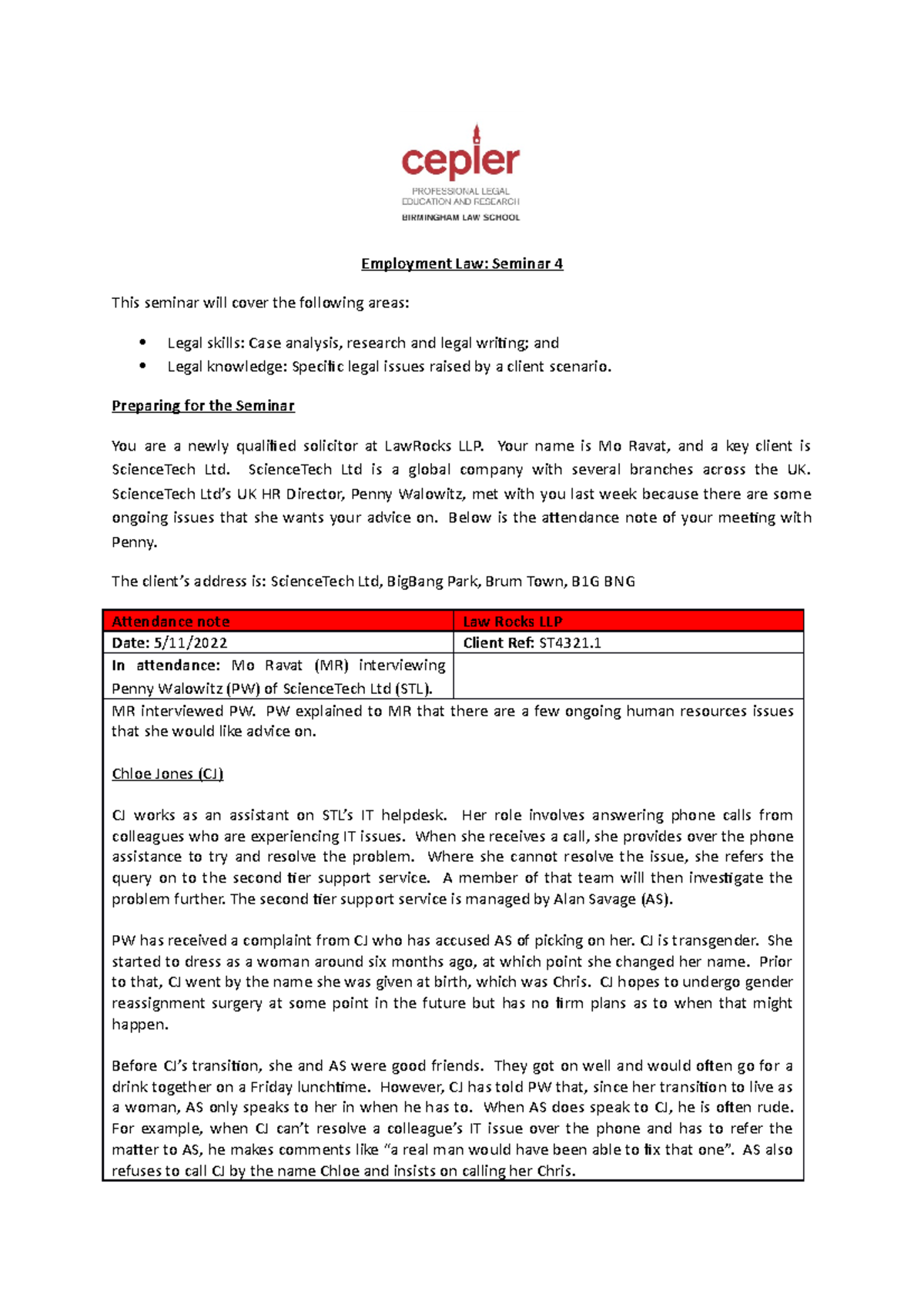 Seminar 4 - Student Handout 2022 - Final Version - Employment Law ...