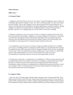 D082 Task 2 Template and Tips - A. Personal Values Explain your top ...