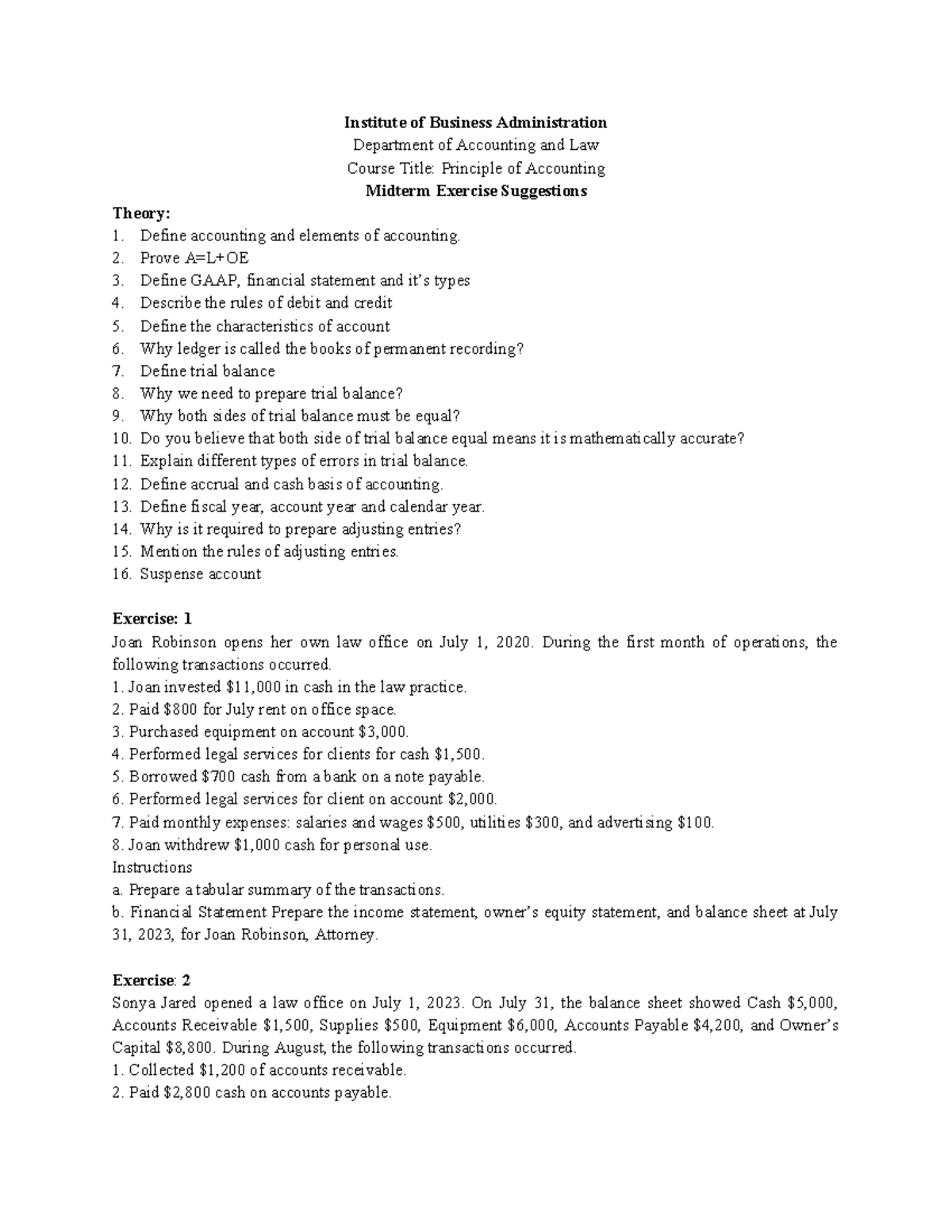 POA-Midterm 24 exercise - Institute of Business Administration ...