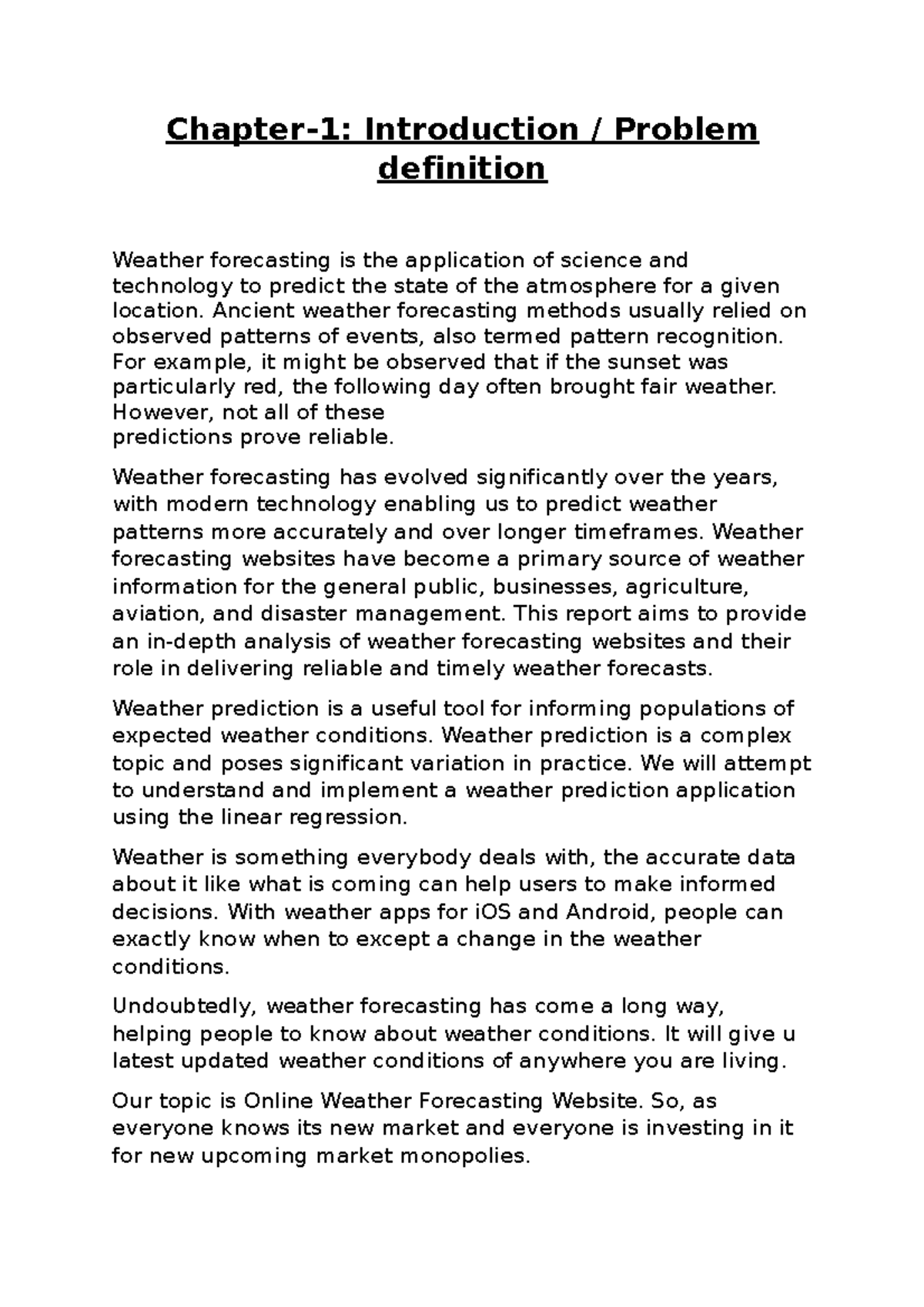 Summer training report - Chapter-1: Introduction / Problem definition ...