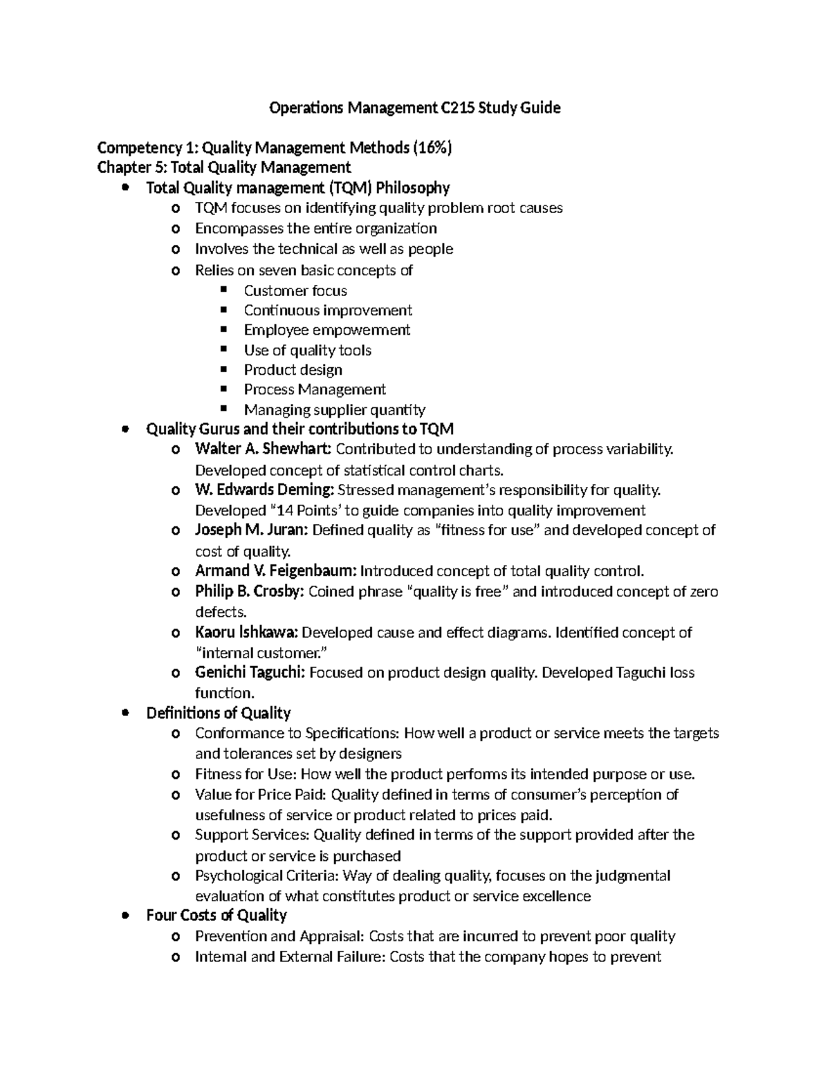 C215 Final Exam Study Guide - Operations Management C215 Study Guide ...