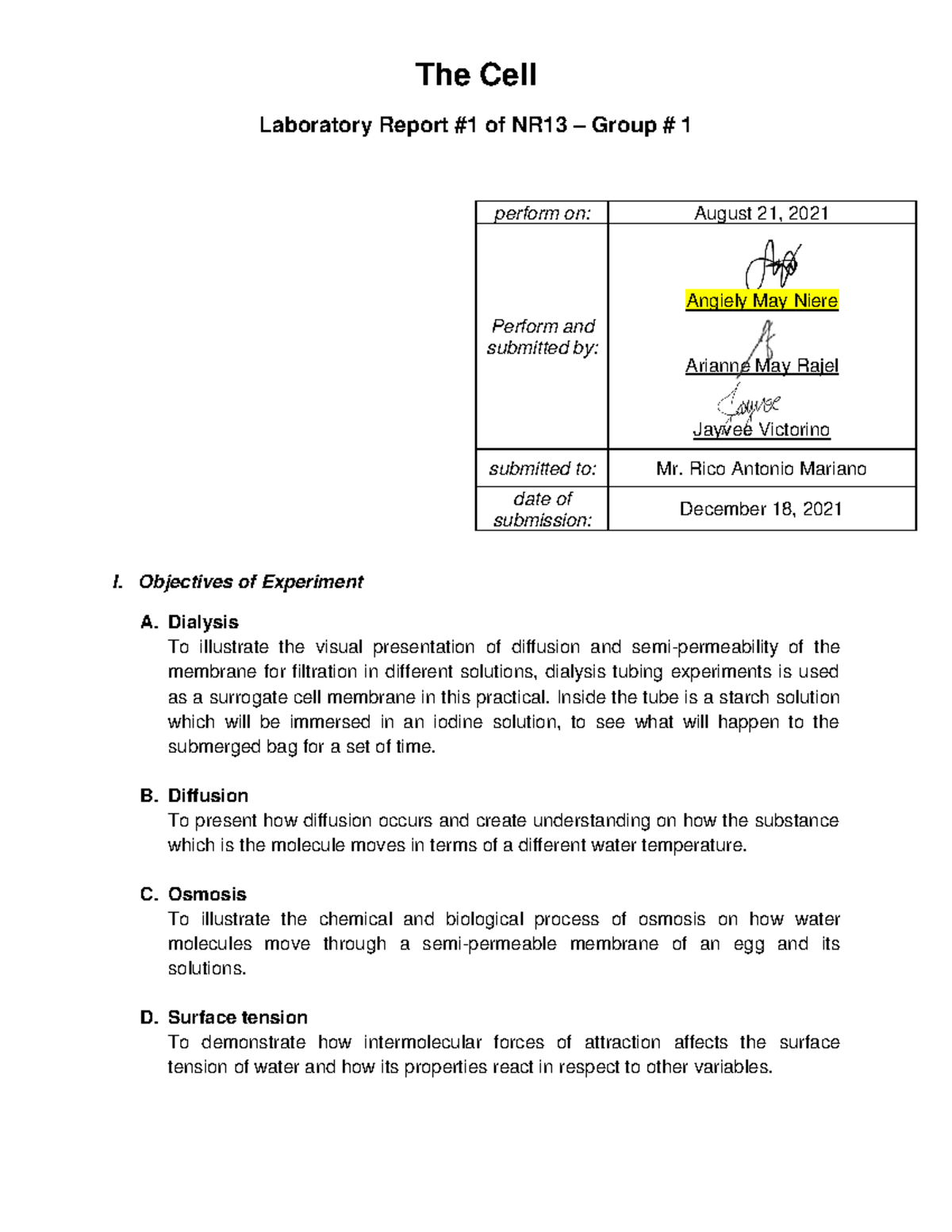 Laboratory Report #1 of NR13 (GRP#1) - Laboratory Report #1 of NR13 ...