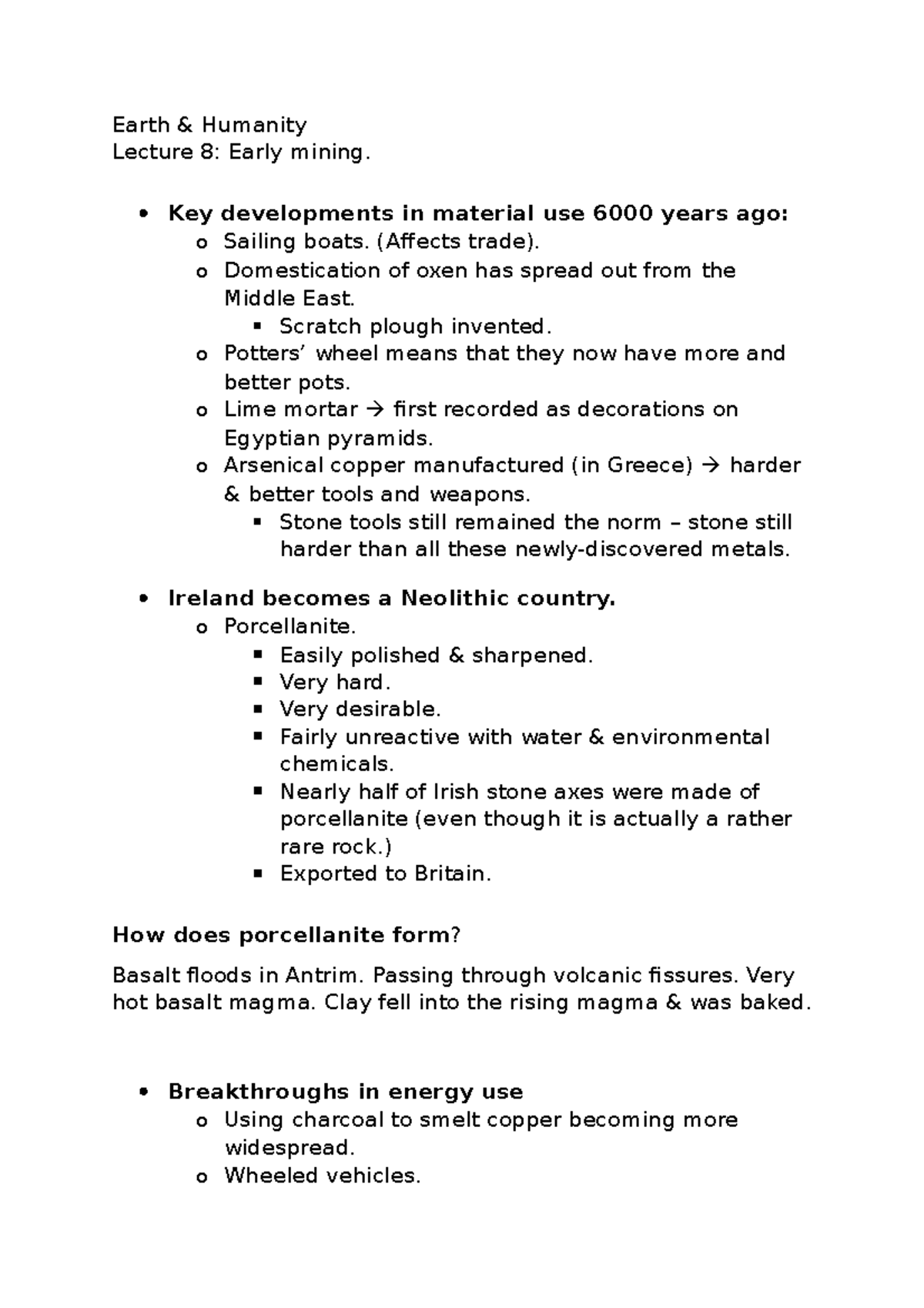 Lecture 8 Notes - Early mining. - Earth & Humanity Lecture 8: Early ...