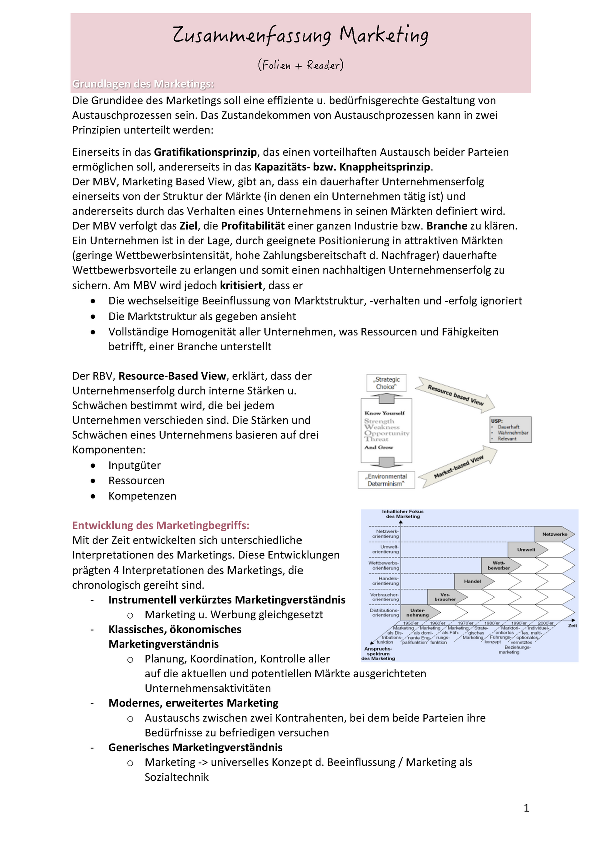 Zusammenfassung Marketing Zusammenfassung Marketing Folien Reader