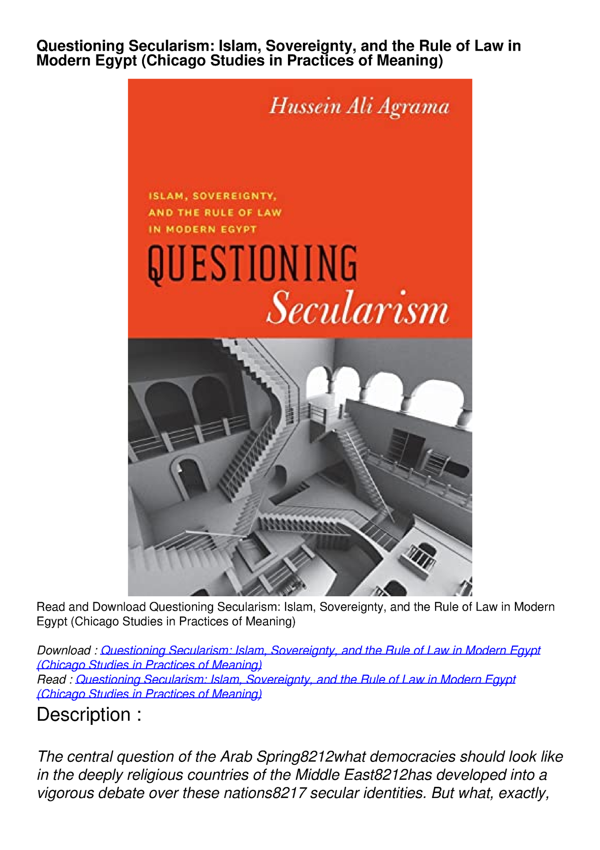 DOWNLOAD/PDF Questioning Secularism: Islam, Sovereignty, And The Rule ...