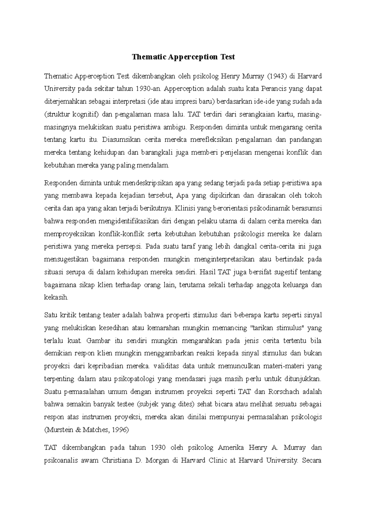 Thematic Apperception Test - Apperception adalah suatu kata Perancis ...