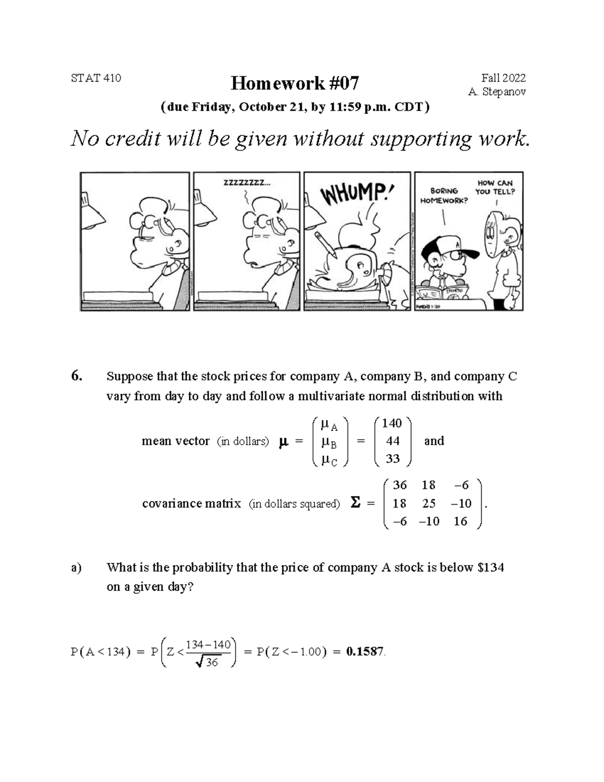 410Hw07ans - STAT 410 Homework 7 Answers. - STAT 410 Homework ( due ...