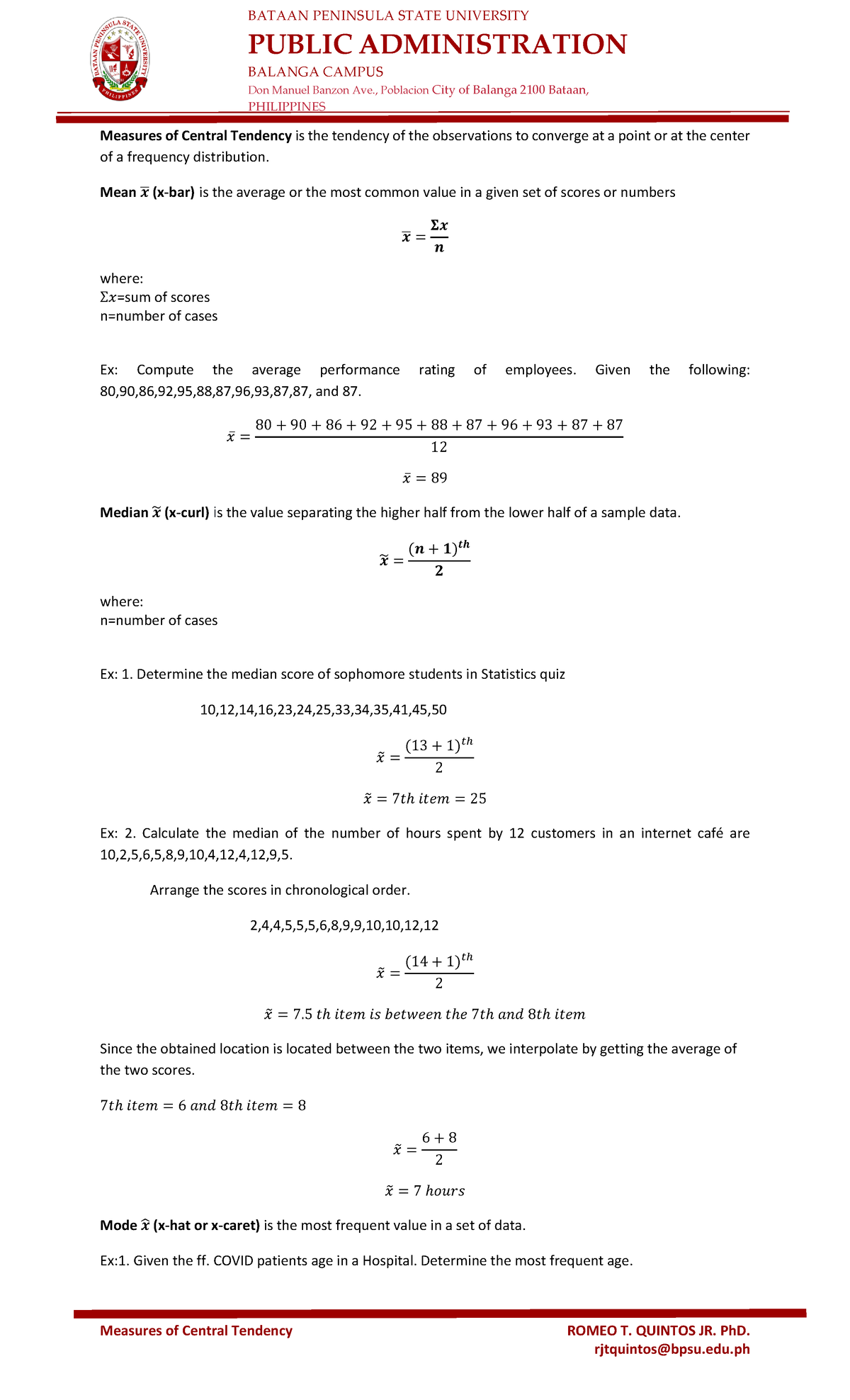 3.Measures of Central Tendency Handouts - , Measures of Central ...