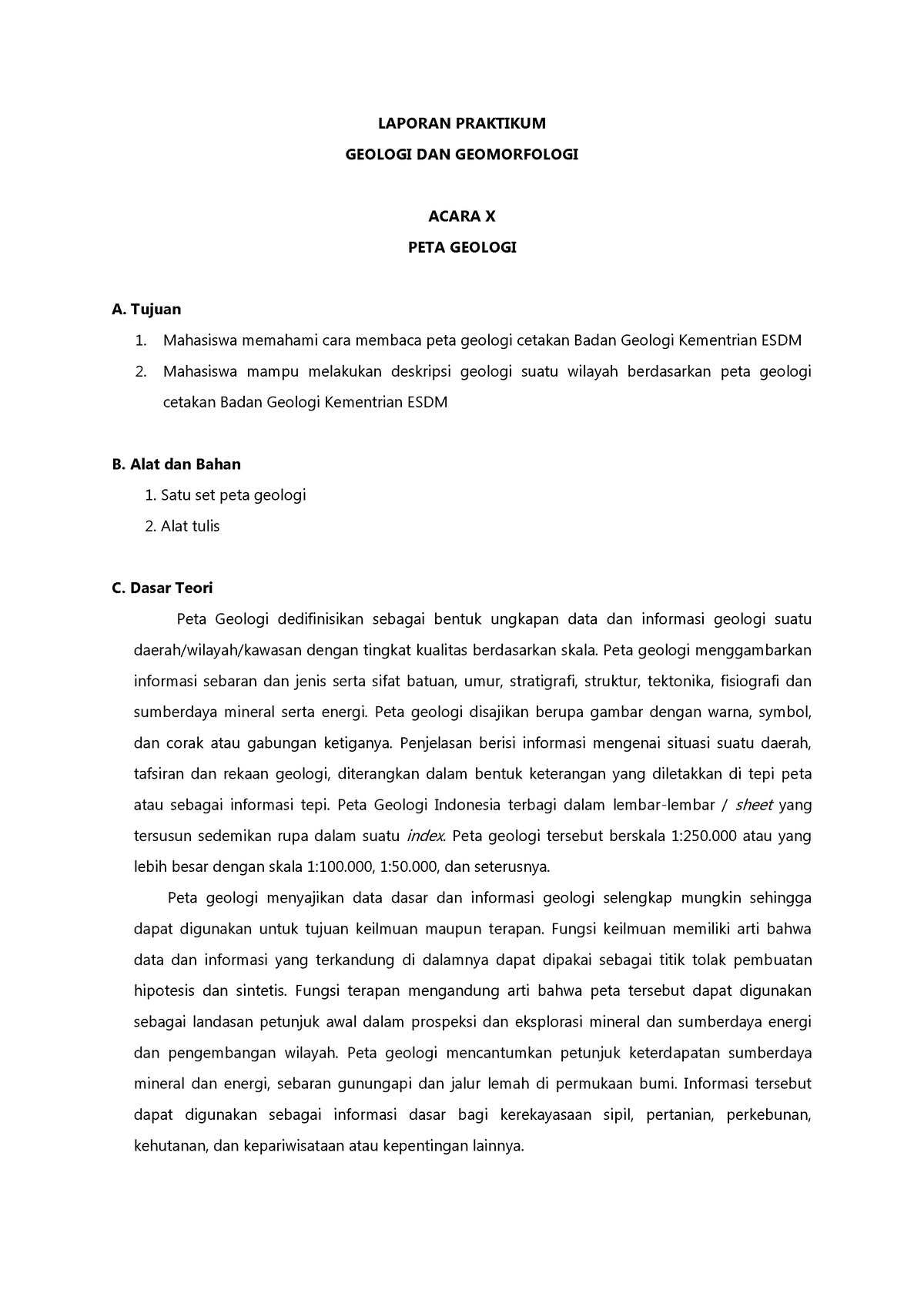 Laporan Praktikum Peta Geologi - LAPORAN PRAKTIKUM GEOLOGI DAN ...