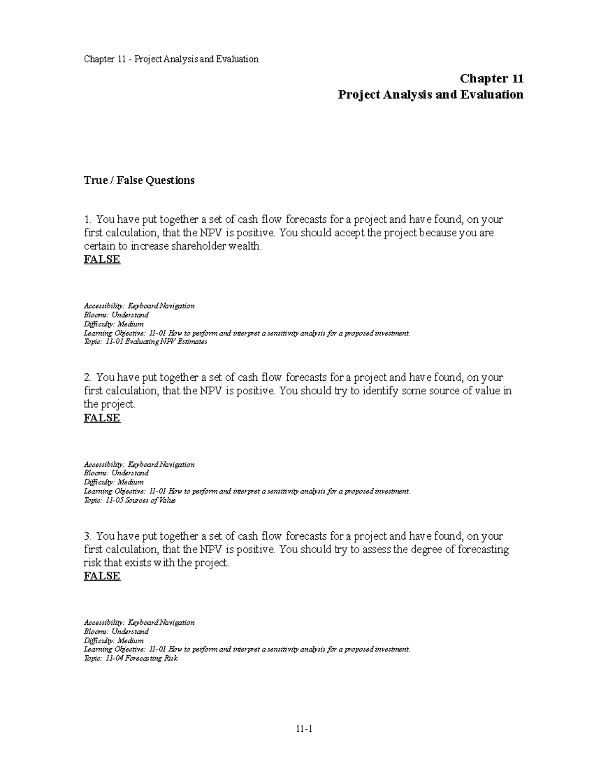 project analysis and evaluation assignment