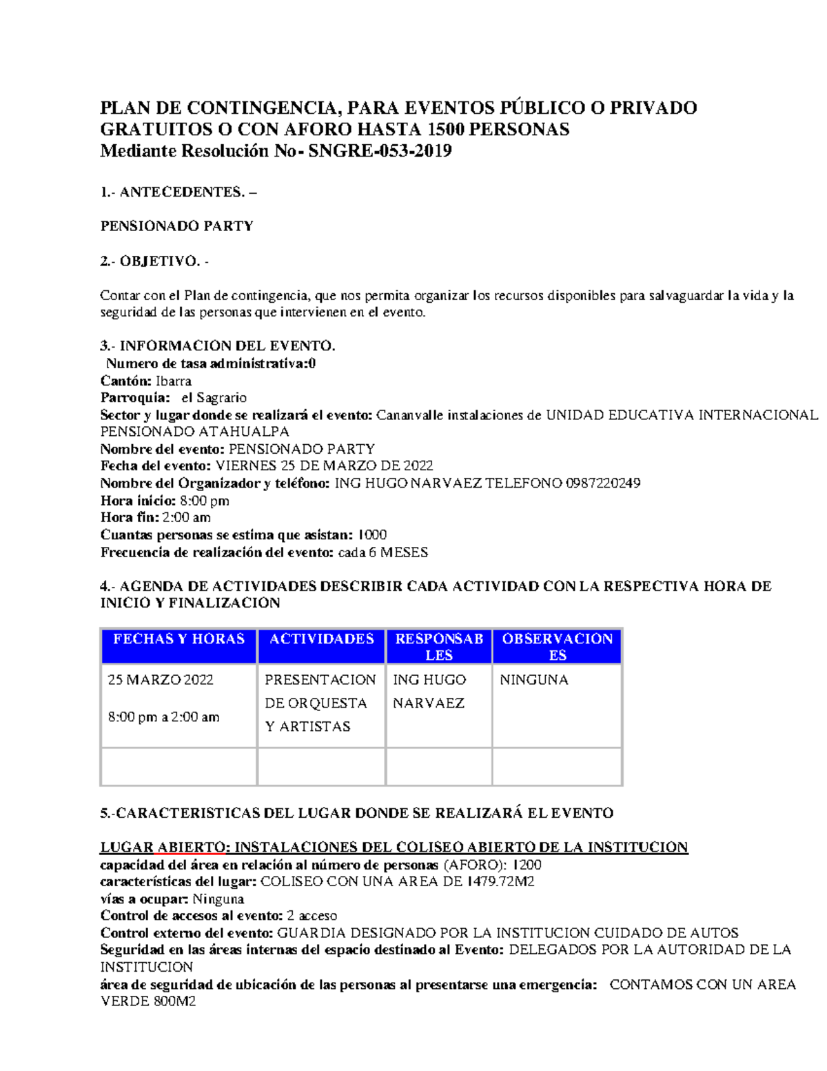 PLAN DE Contingencia - PLAN DE CONTINGENCIA, PARA EVENTOS PÚBLICO O ...