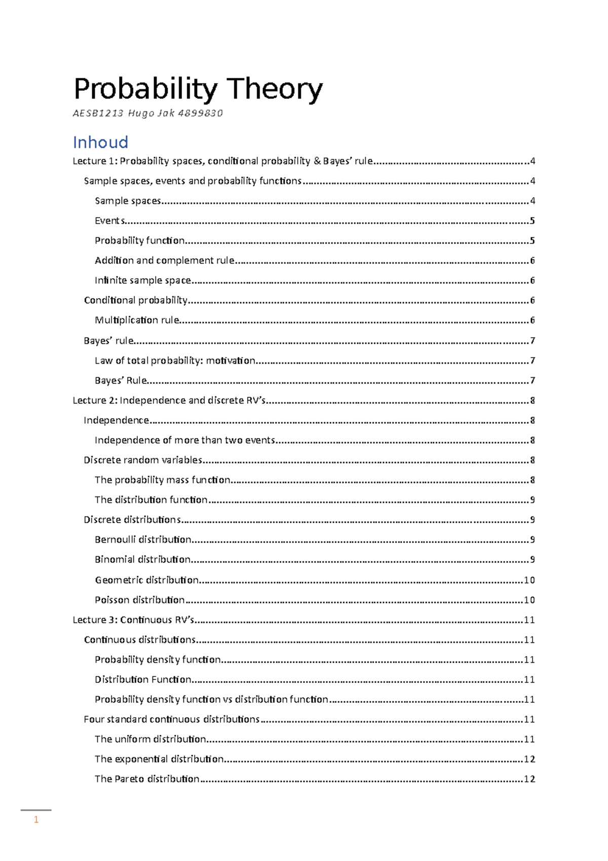 Probability Theory Notes - Probability Theory AESB1213 Hugo Jak Lecture ...