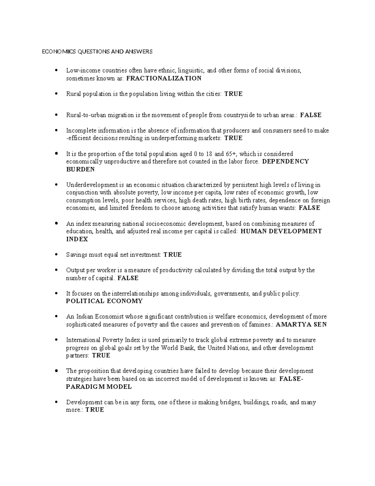 Economics Questions AND Answers - ECONOMICS QUESTIONS AND ANSWERS Low ...