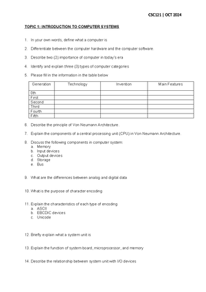 CSC121 - Tutorial Topic 1 - CSC121 | OCT 2022 TOPIC 1: INTRODUCTION TO ...