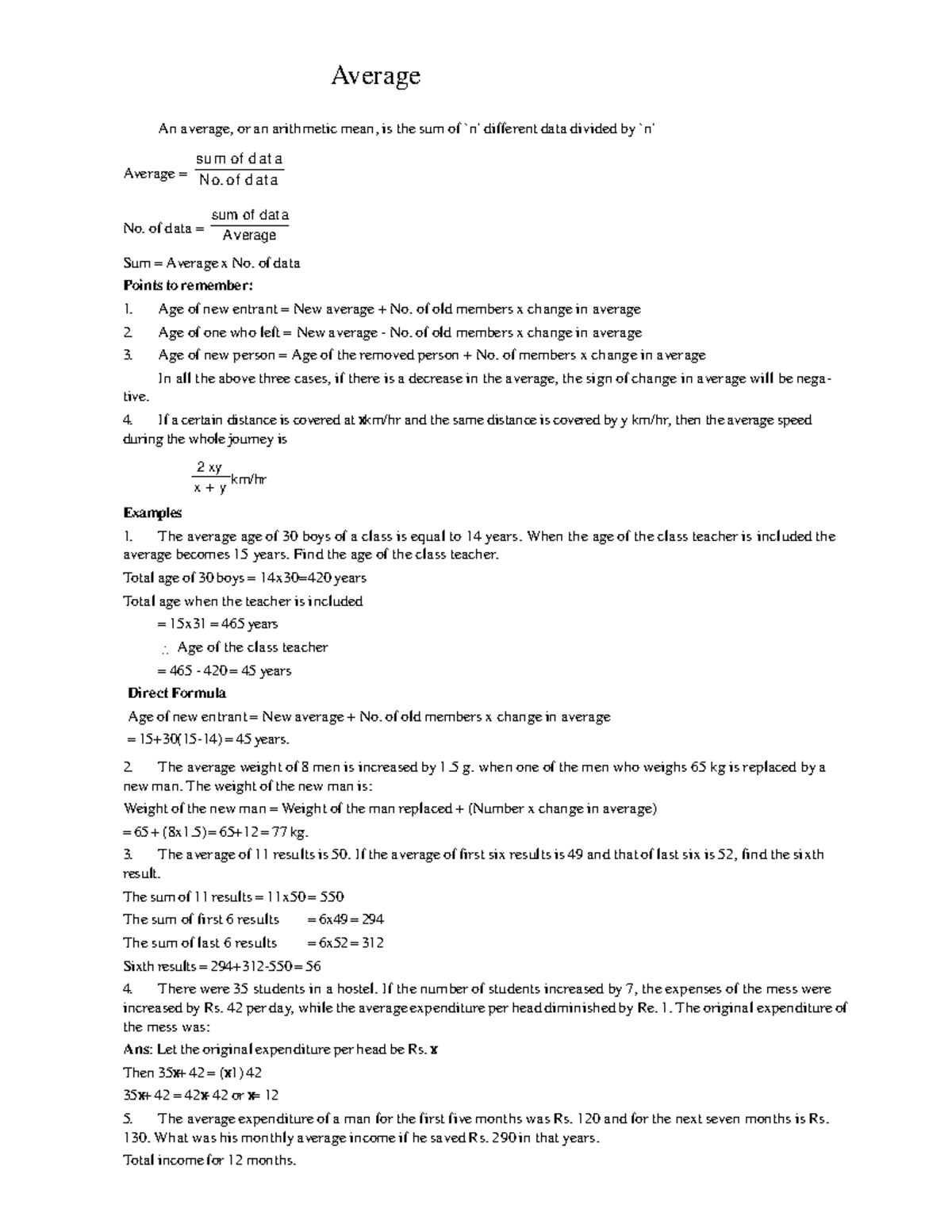 Quantitative apptitude- Average - Average An average, or an arithmetic ...