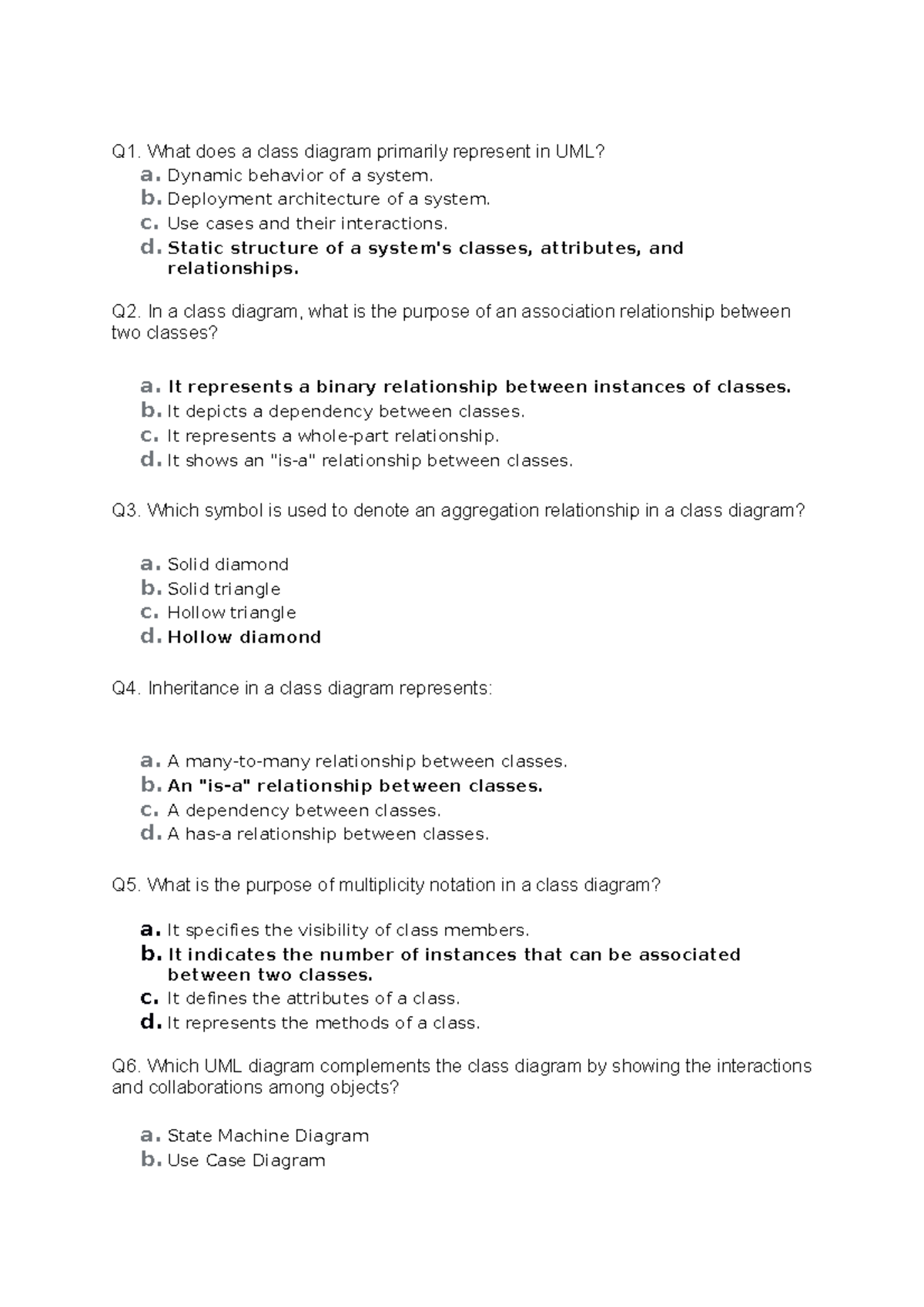 ooad-midsem-questions-q1-what-does-a-class-diagram-primarily