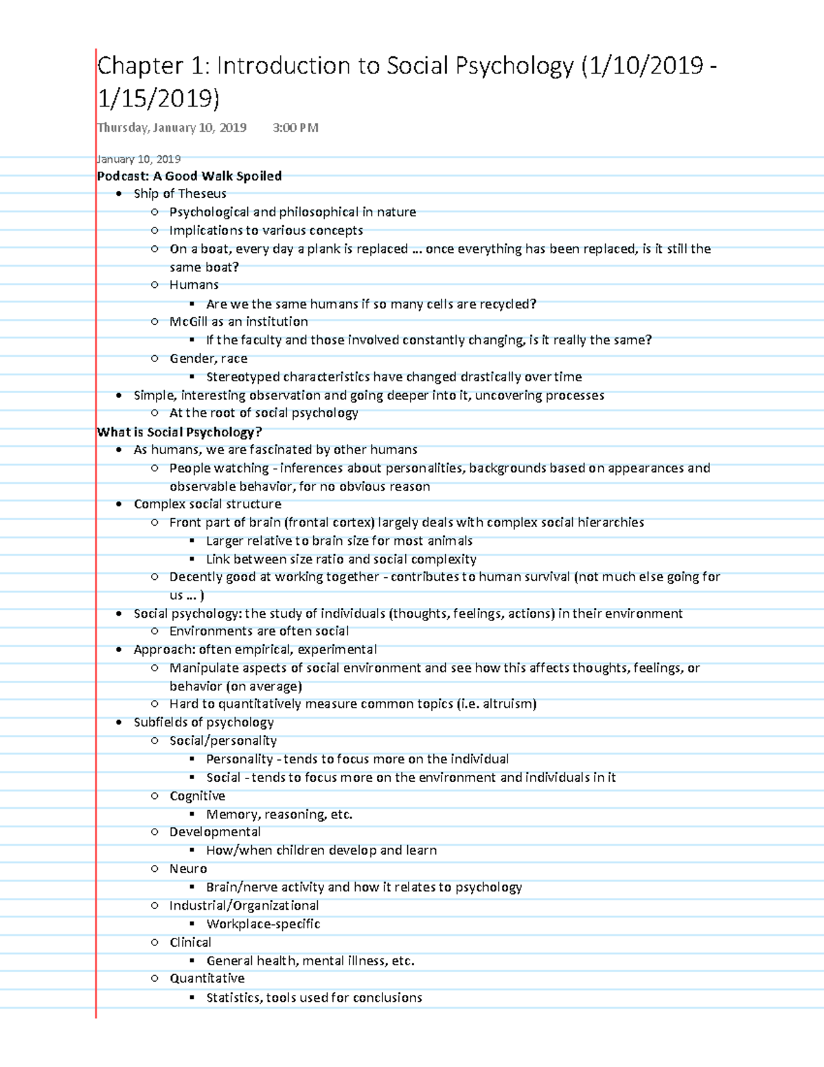 Chapter 1 Lecture Notes - Chapter 1: Introduction to Social Psychology ...