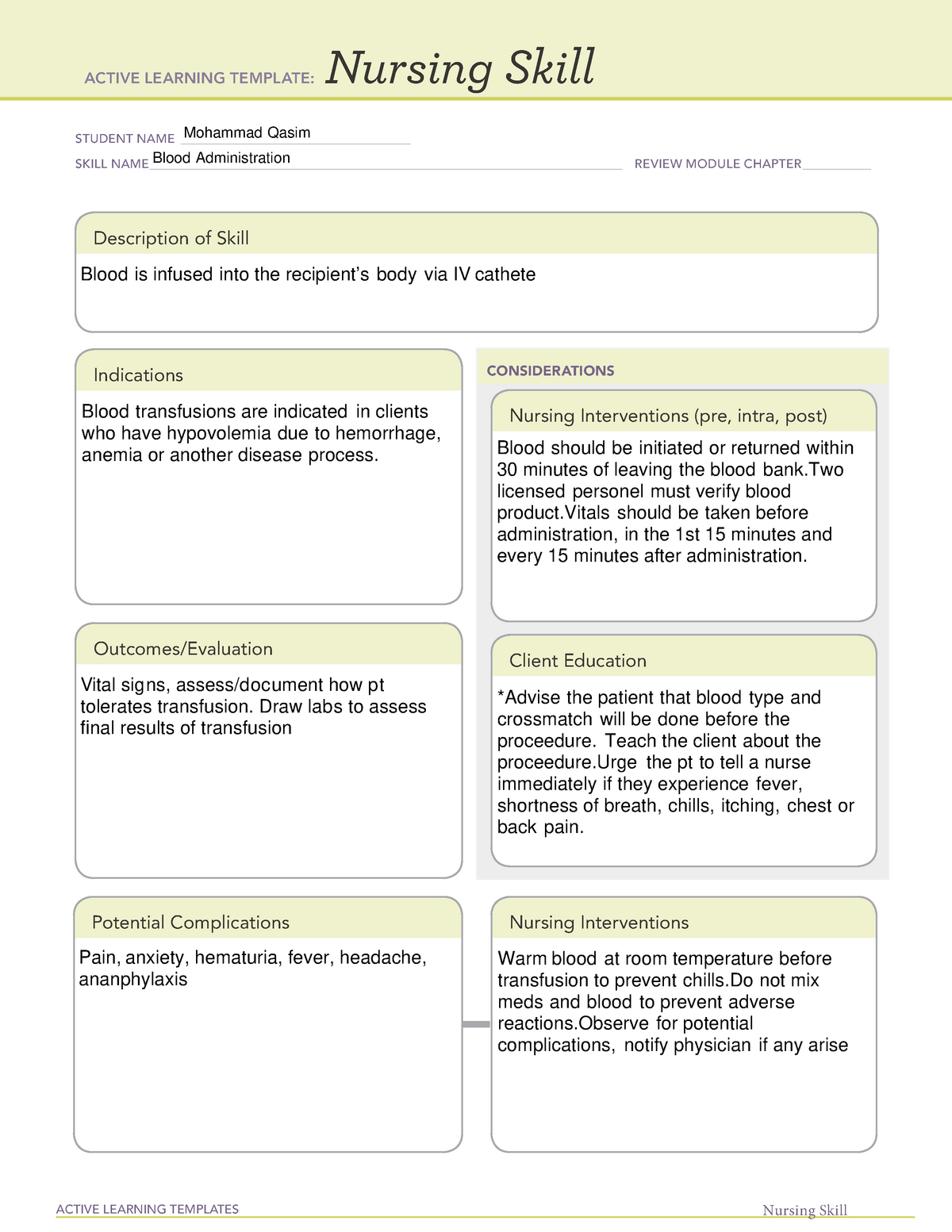 Blood Admnistratoin - ati template skill - ACTIVE LEARNING TEMPLATES ...