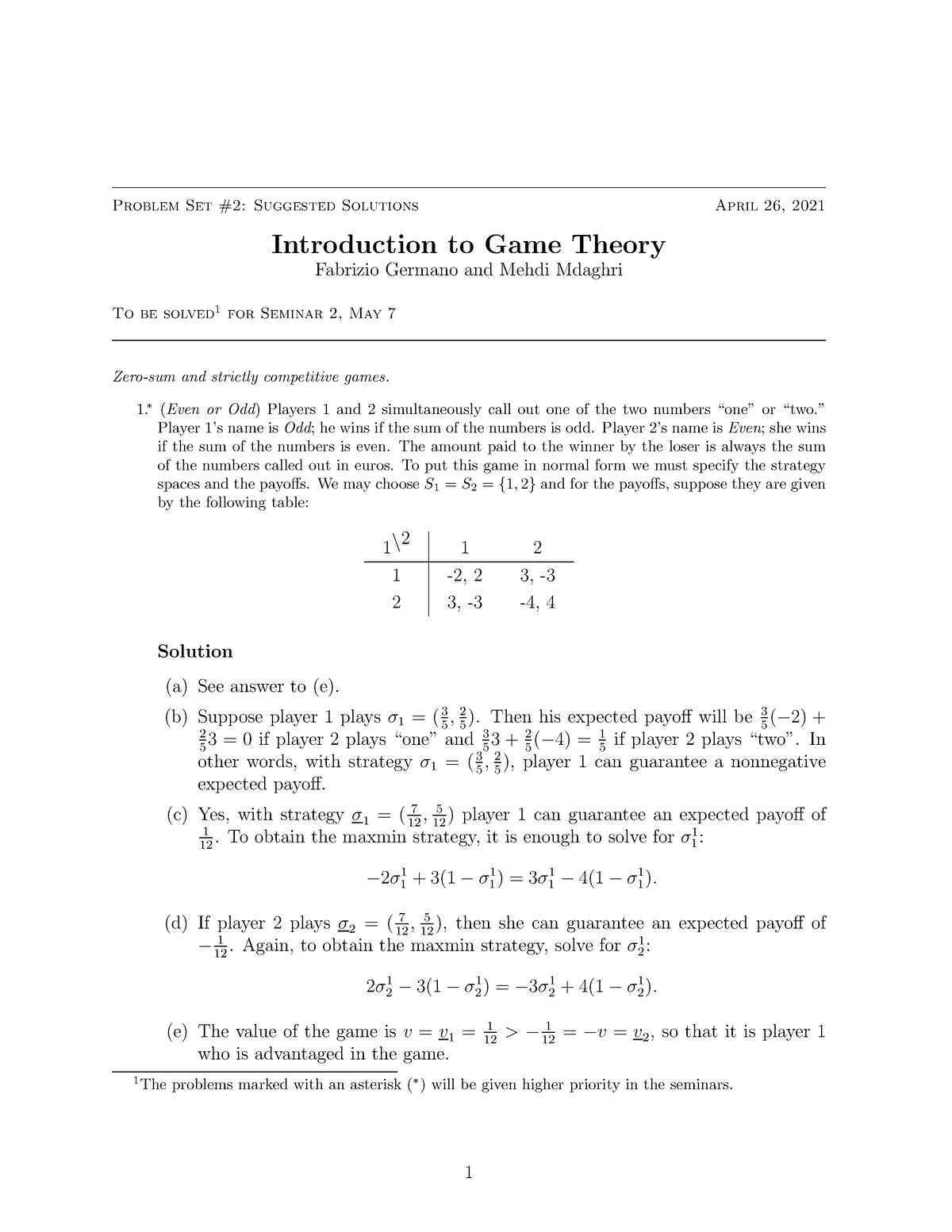 Solutions To Problem Set #2 - Problem Set #2: Suggested Solutions April ...