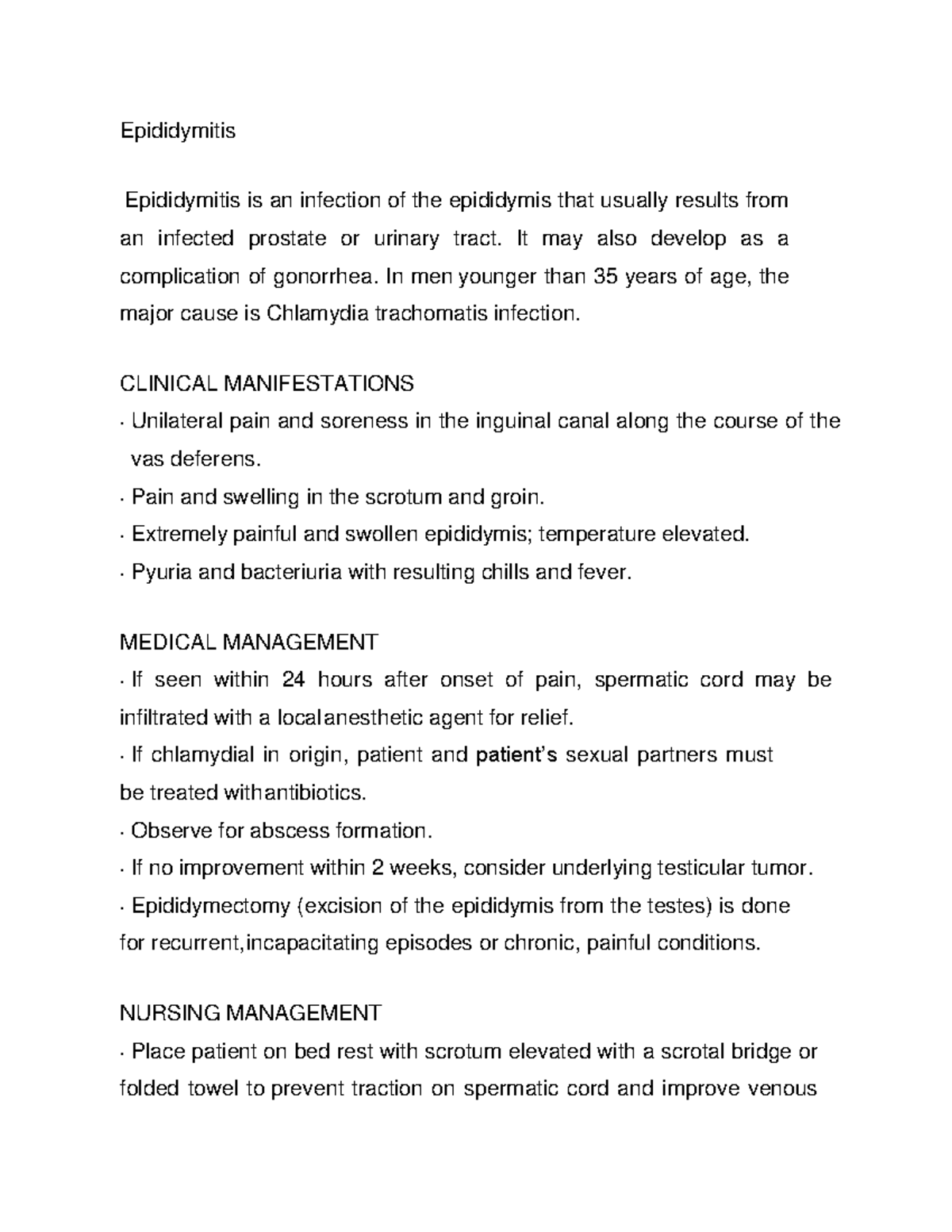 Epididymitis and its intervention Epididymitis Epididymitis is an