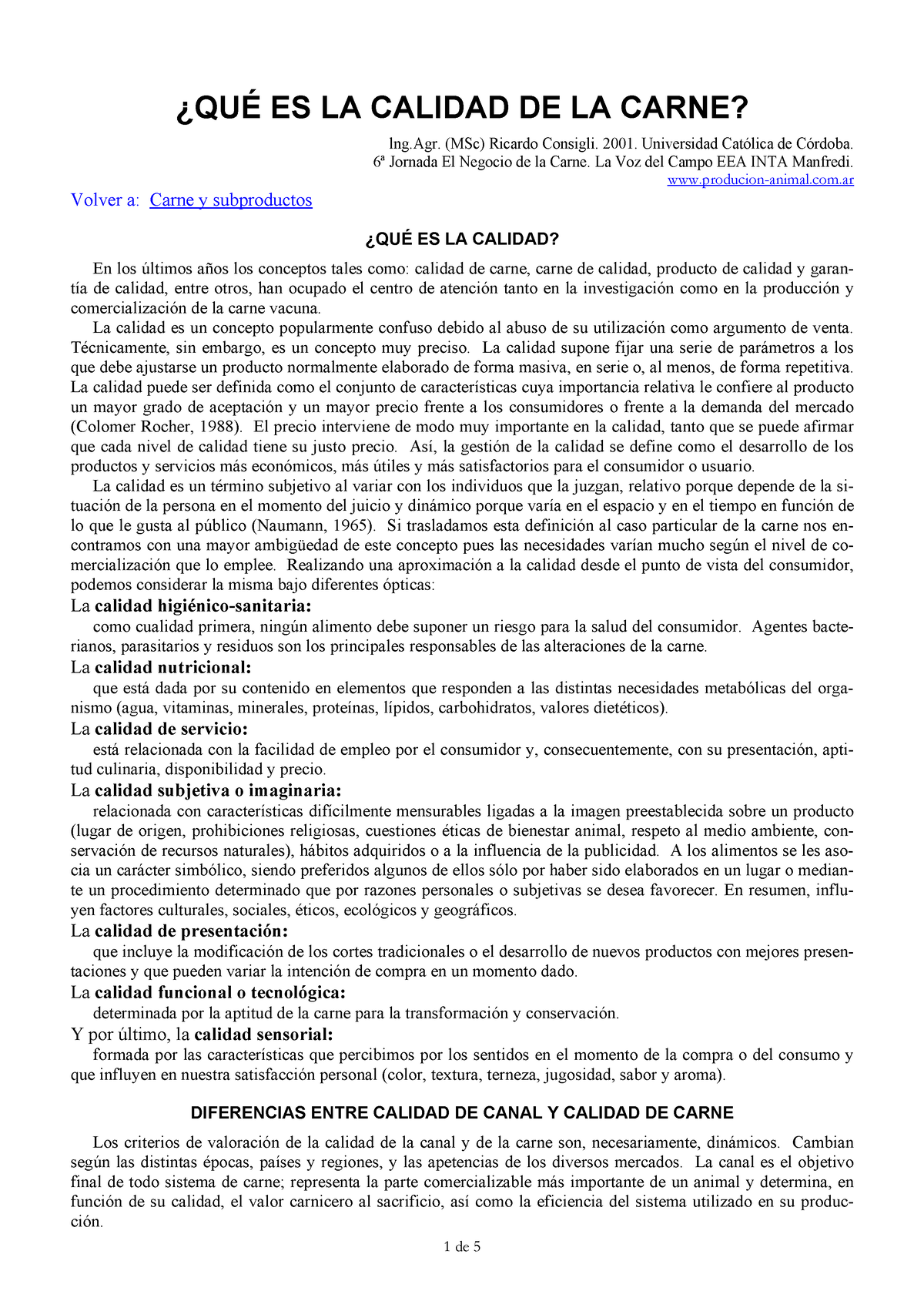 Qué Es La Calidad De La Carne ¿quÉ Es La Calidad De La Carne Lng Msc Ricardo Consigli 5054