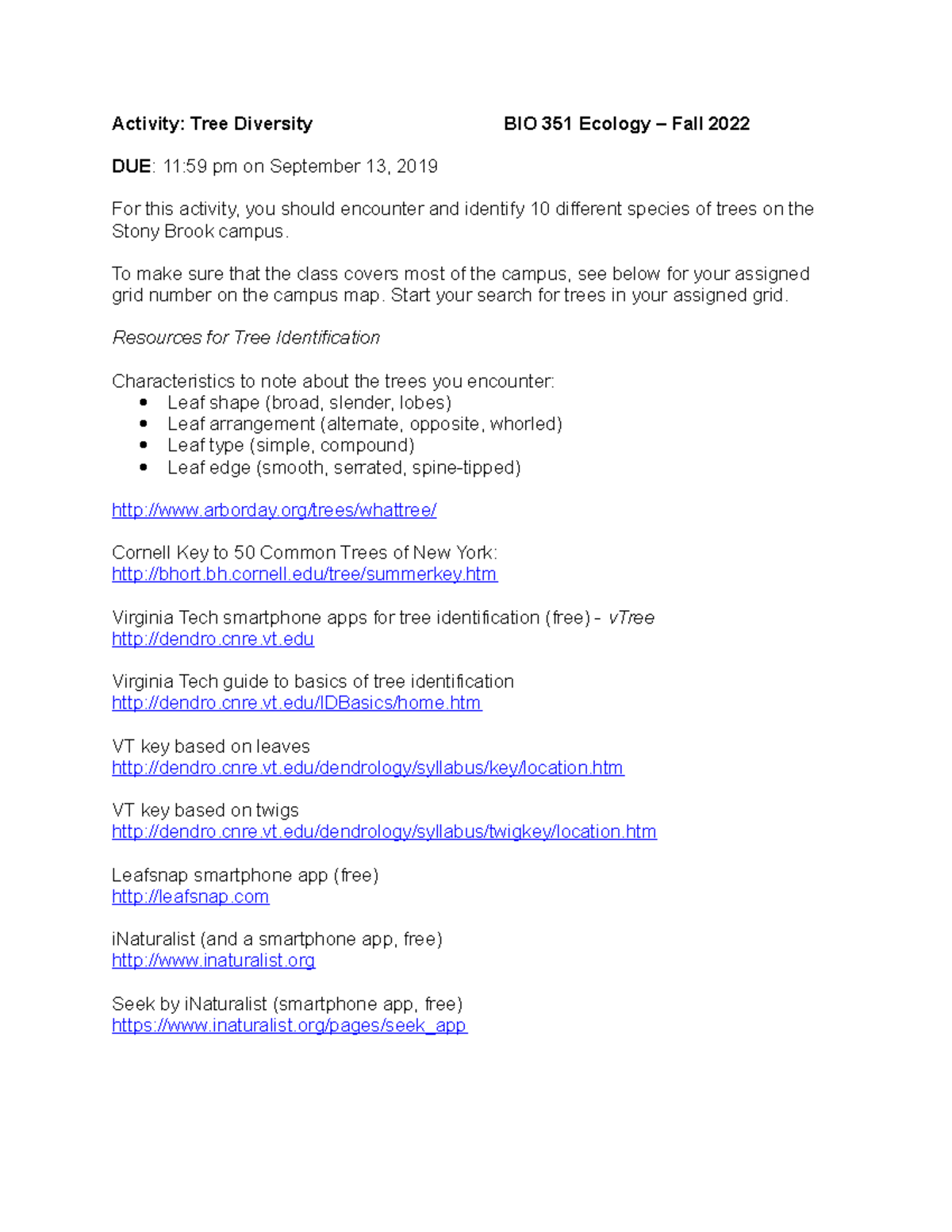 Tree Diversity Activity 2022 - Activity: Tree Diversity BIO 351 Ecology ...