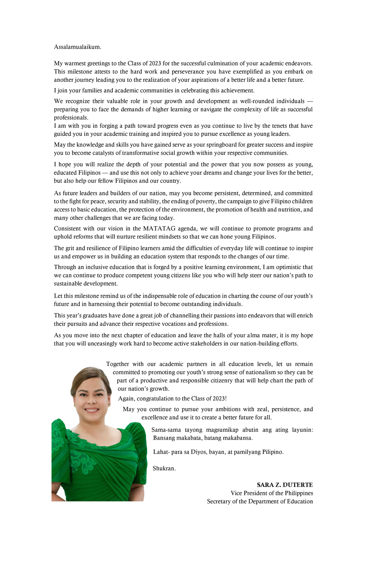 Message of deped secretary Education PSU Studocu