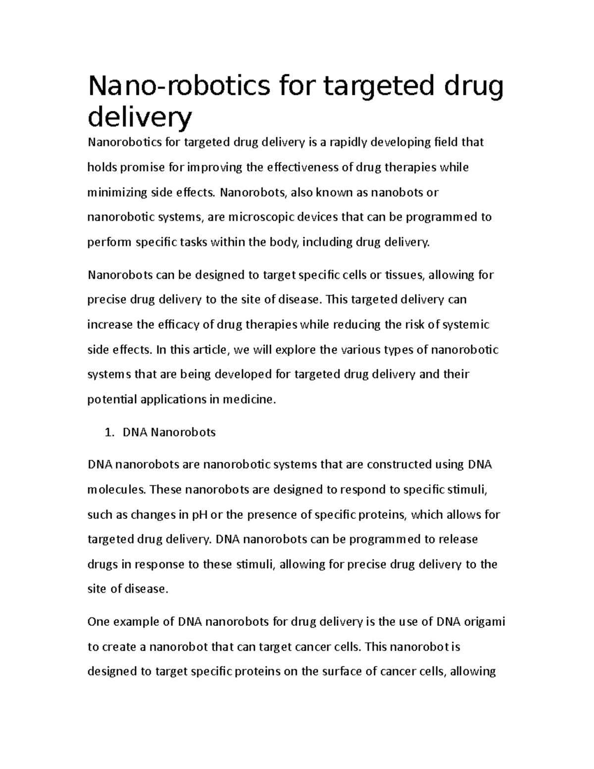 Nano1 - Nano-robotics for targeted drug delivery Nanorobotics for ...