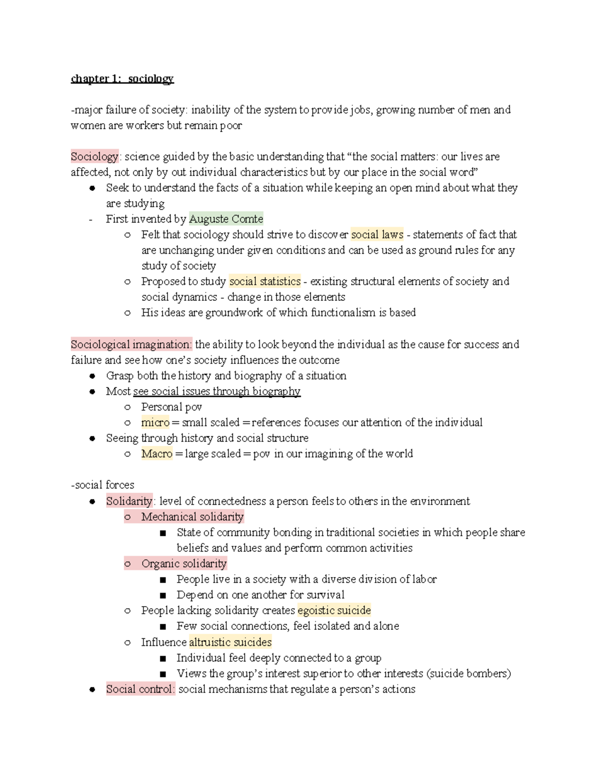 SOC 100 exam 1 notes - chapter 1: sociology -major failure of society ...