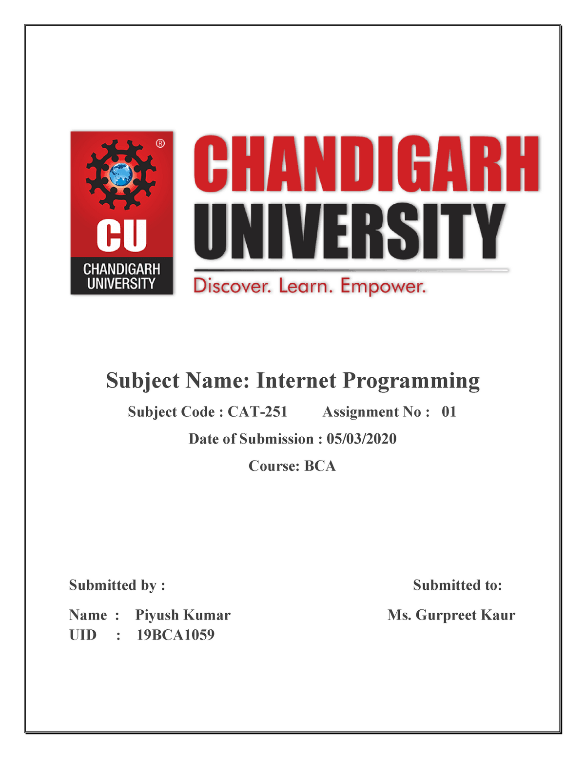 chandigarh university assignment front page pdf