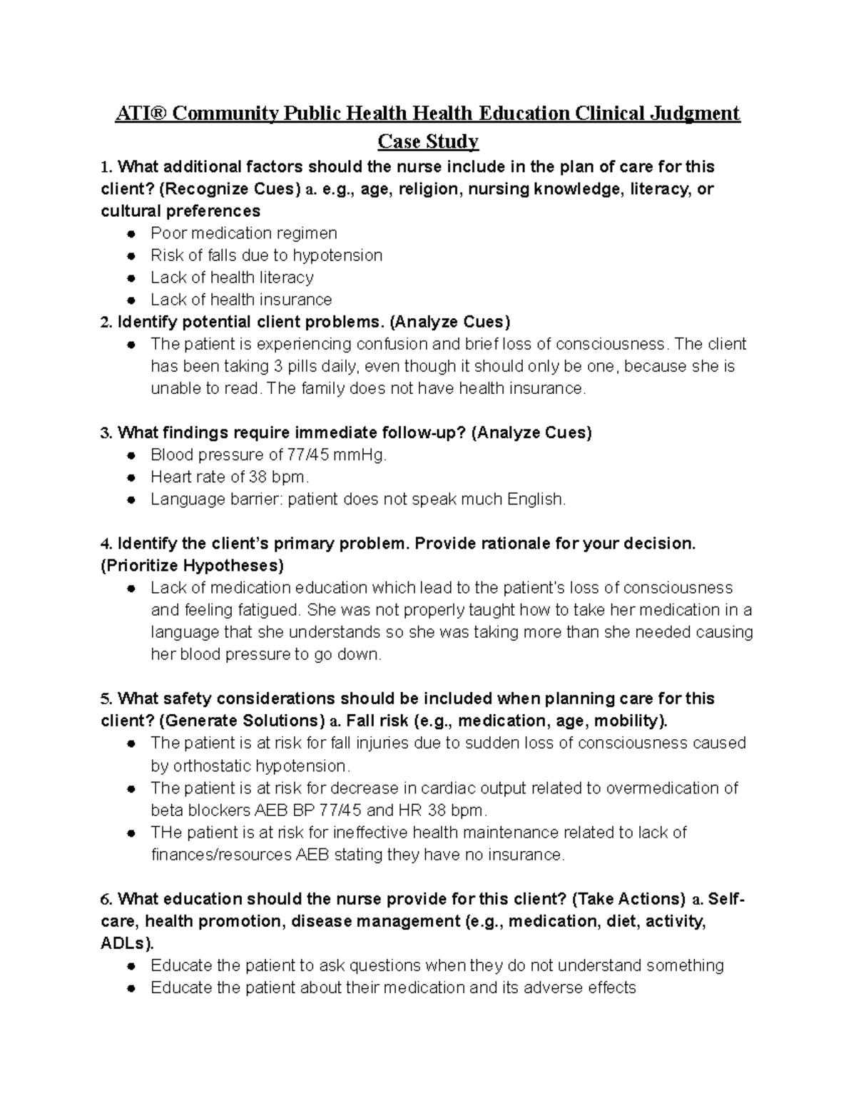 Community Public Health Clinical Judgment Case Study - Studocu