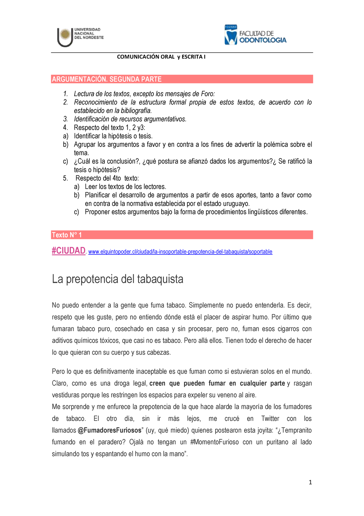 Unidad 3. Selección Textos - ARGUMENTACI”N. SEGUNDA PARTE 1. Lectura De ...