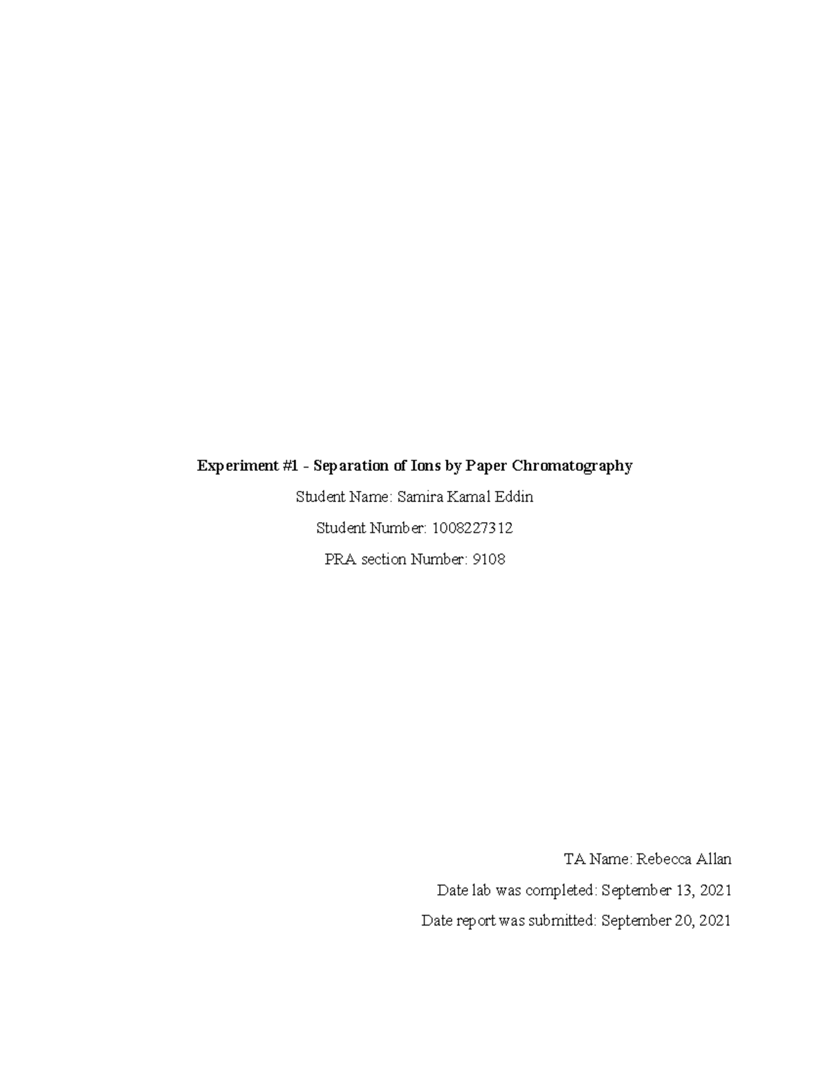 Experiment #1 - Seperation of ions by Paper Chromatography - Experiment ...